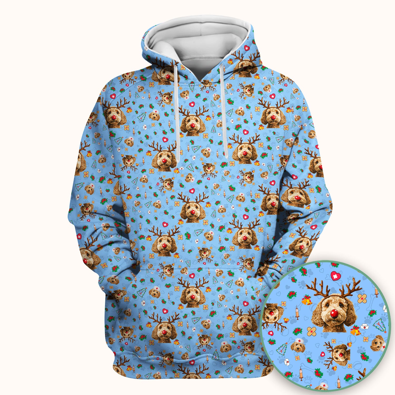 Labradoodle Reindeer Christmas Scrub Top - Funny Dog Nurse Shirt - Cute Holiday Medical Uniform for Women RN LPN CNA Gift