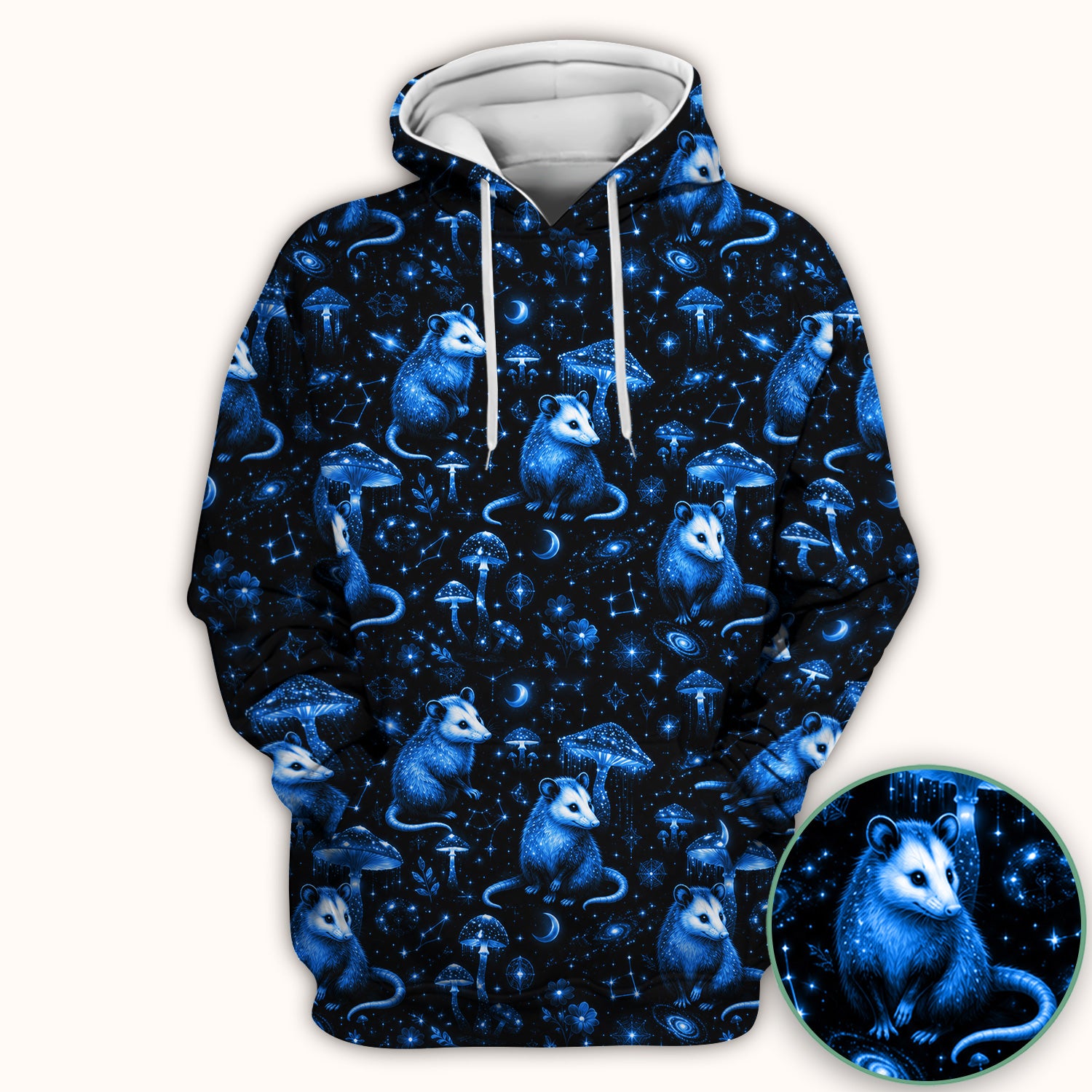 Celestial Blue Opossum With Mushroom Pattern Scrub Top, Comfortable Scrubs for Nurses