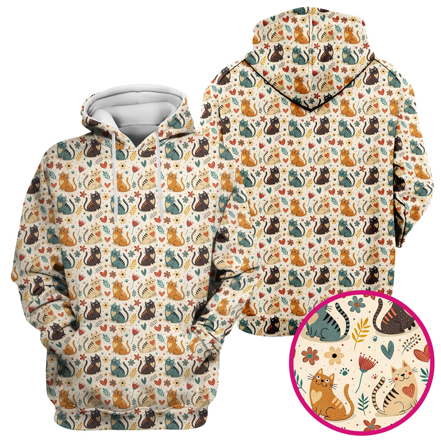 Cute Cat Print V Neck Scrub Top for Nurses, Floral Medical Uniform