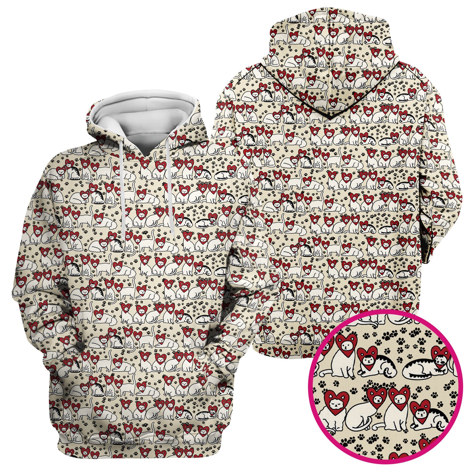 Cute Cat Heart Pattern Scrub Top, Funny Cat Scrub Shirt For Nurses, Breathable Fabrics Nursing Uniform