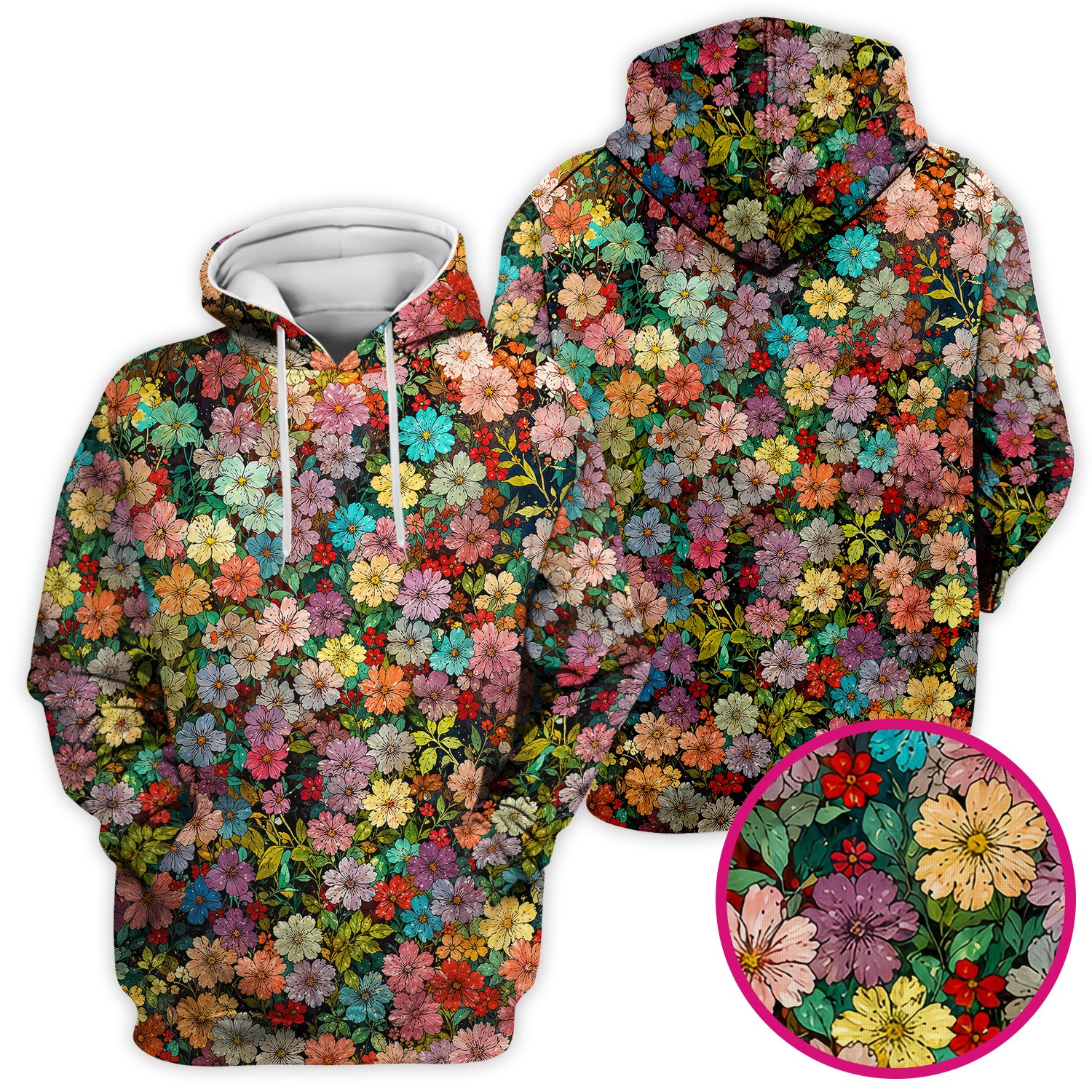 Colorful Wildflower Garden Bloom Pattern Scrub Top, Comfortable Scrubs for Nurses