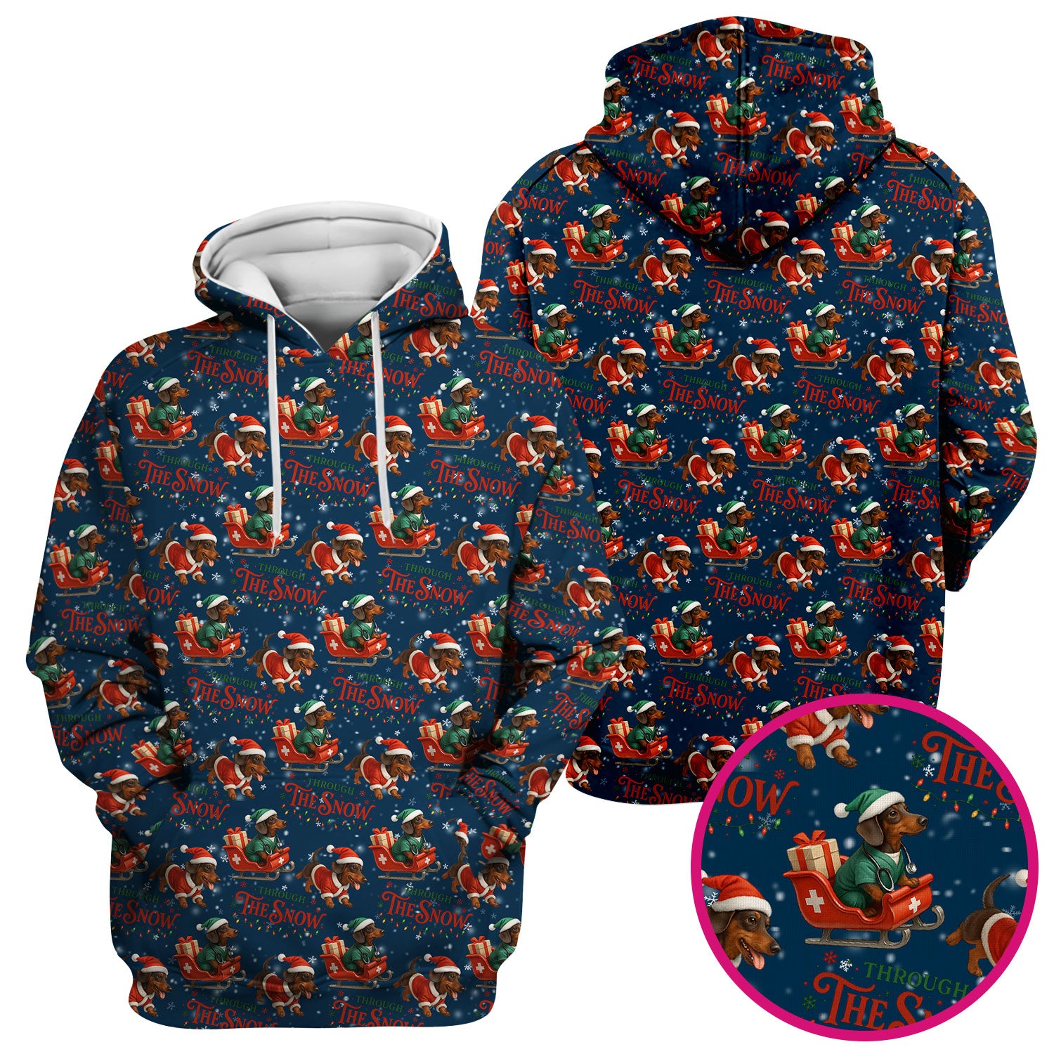 Dachshund Christmas Scrub Top, Cute Dog Nurse Scrub Shirt, Through The Snow Pattern Nursing Uniform