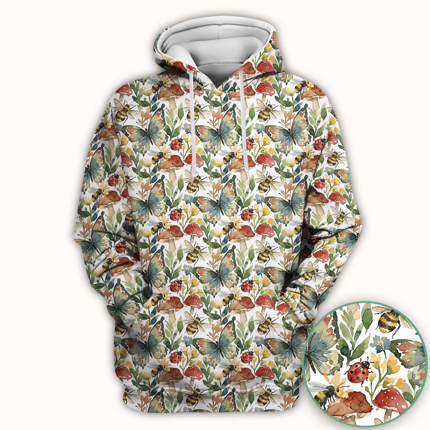 Butterfly Bee With Floral Mushroom Scrub Top, Comfortable Scrubs for Nurses