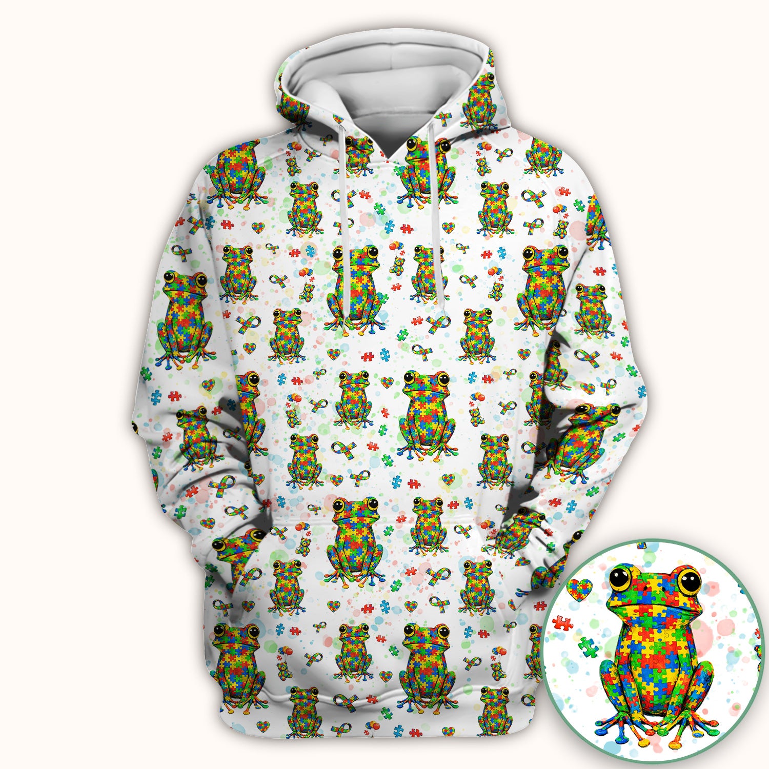 Colorful Autism Puzzle Frog Pattern Scrubs Top, Comfortable Scrubs for Nurses