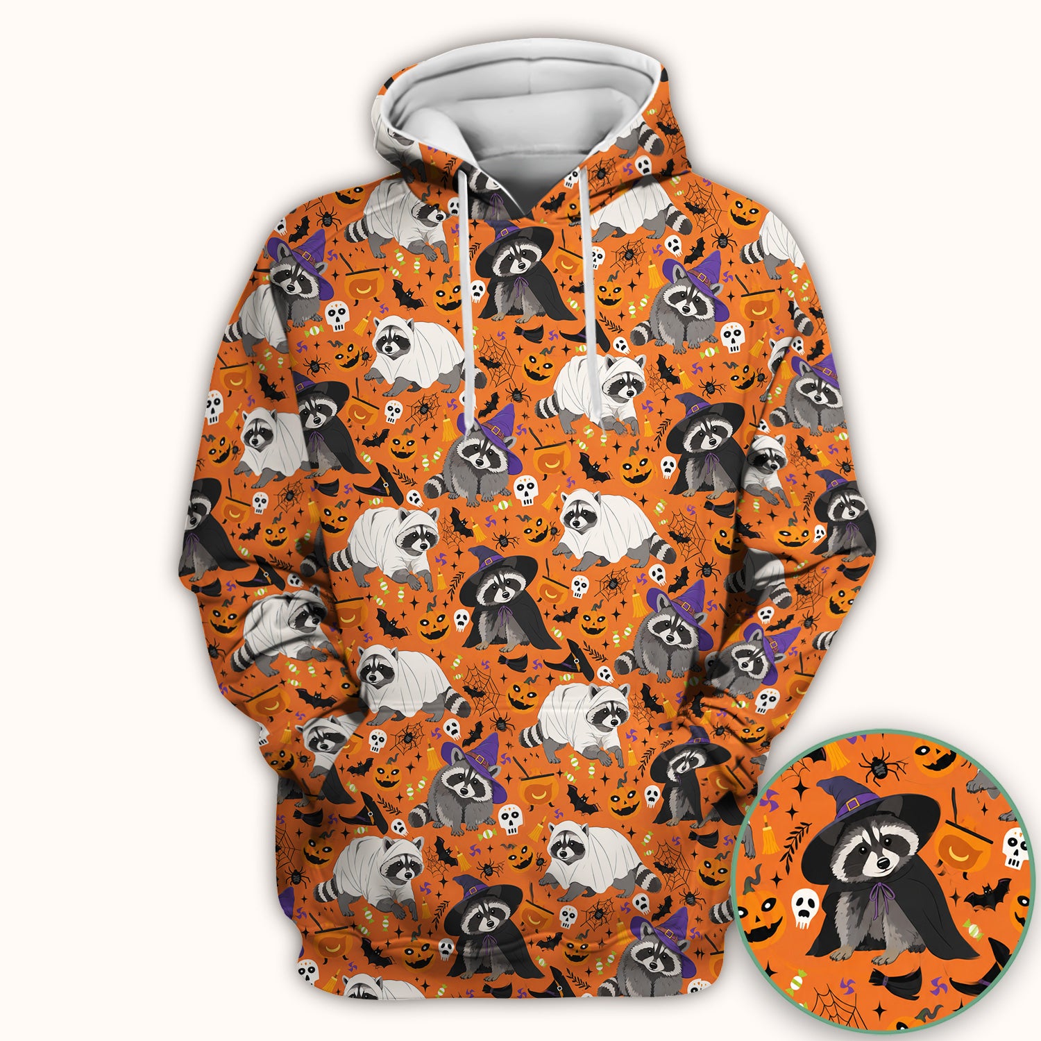 Cute Halloween Raccoon Costumes Print Scrub Top, Comfortable Scrubs for Nurses