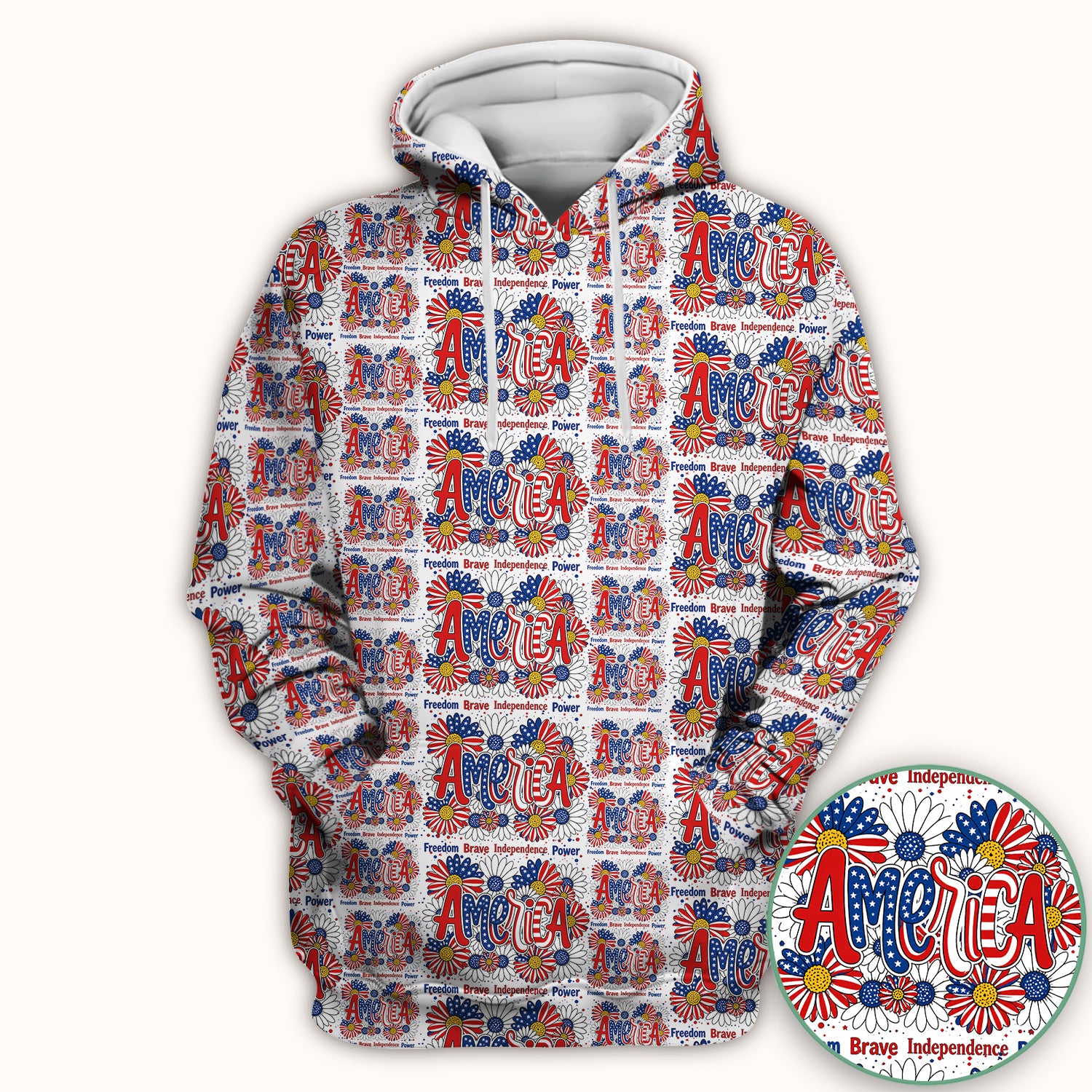 Patriotic America Floral Fireworks Pattern Scrub Top, Comfortable Scrubs for Nurses