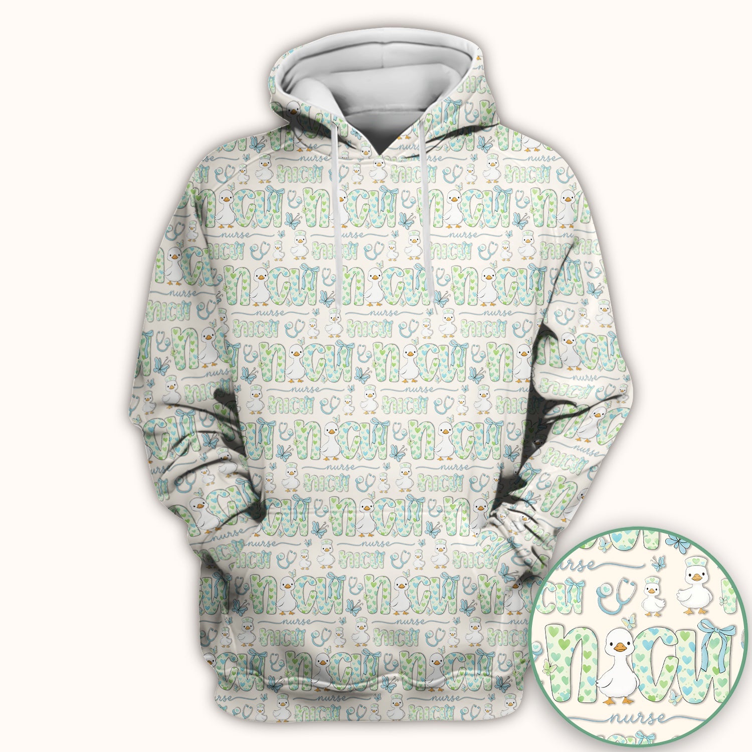 NICU Nurse Duck Pattern Scrub Top, Comfortable Scrubs for Nurses