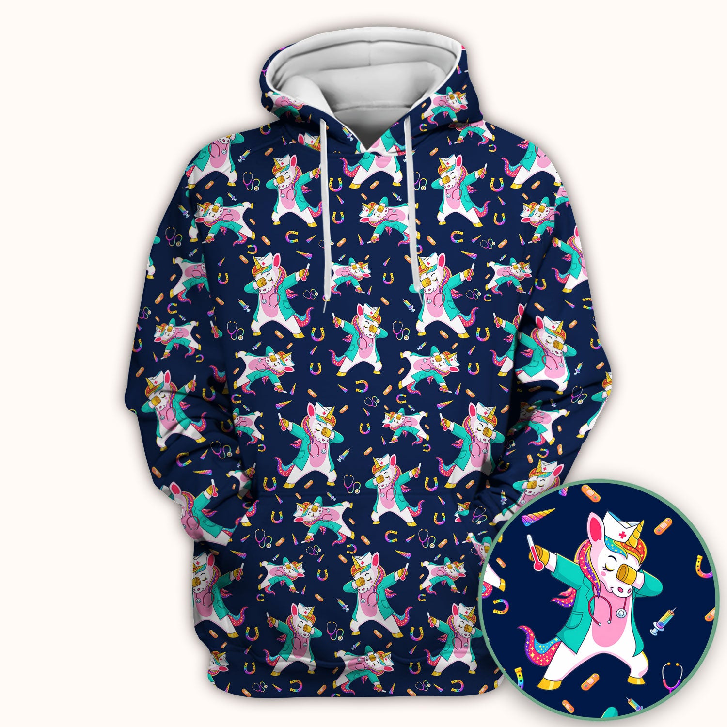 Cute Unicorn Nurse Dance Pattern Scrub Top, Breathable Fabrics Nursing Uniform