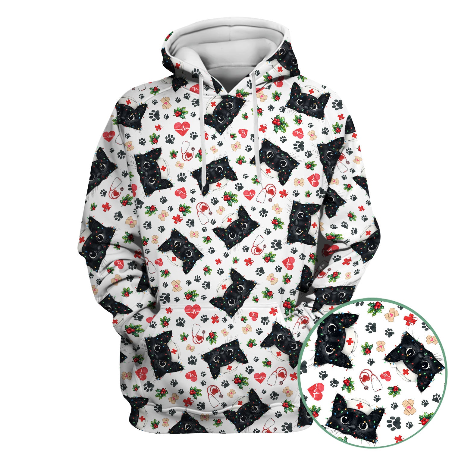 Funny Cats Scrub Top for Nurses - Black Kittens Christmas Medical Uniform - Jolly Holiday Gift for RN CNA LPN