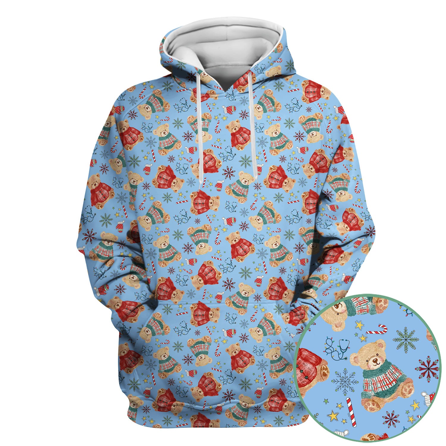 Christmas Bear Scrub Top - Cute Holiday Teddy Print Scrubs for Nurses - Funny Xmas Medical Scrub Shirt Gift for Women CNA RN