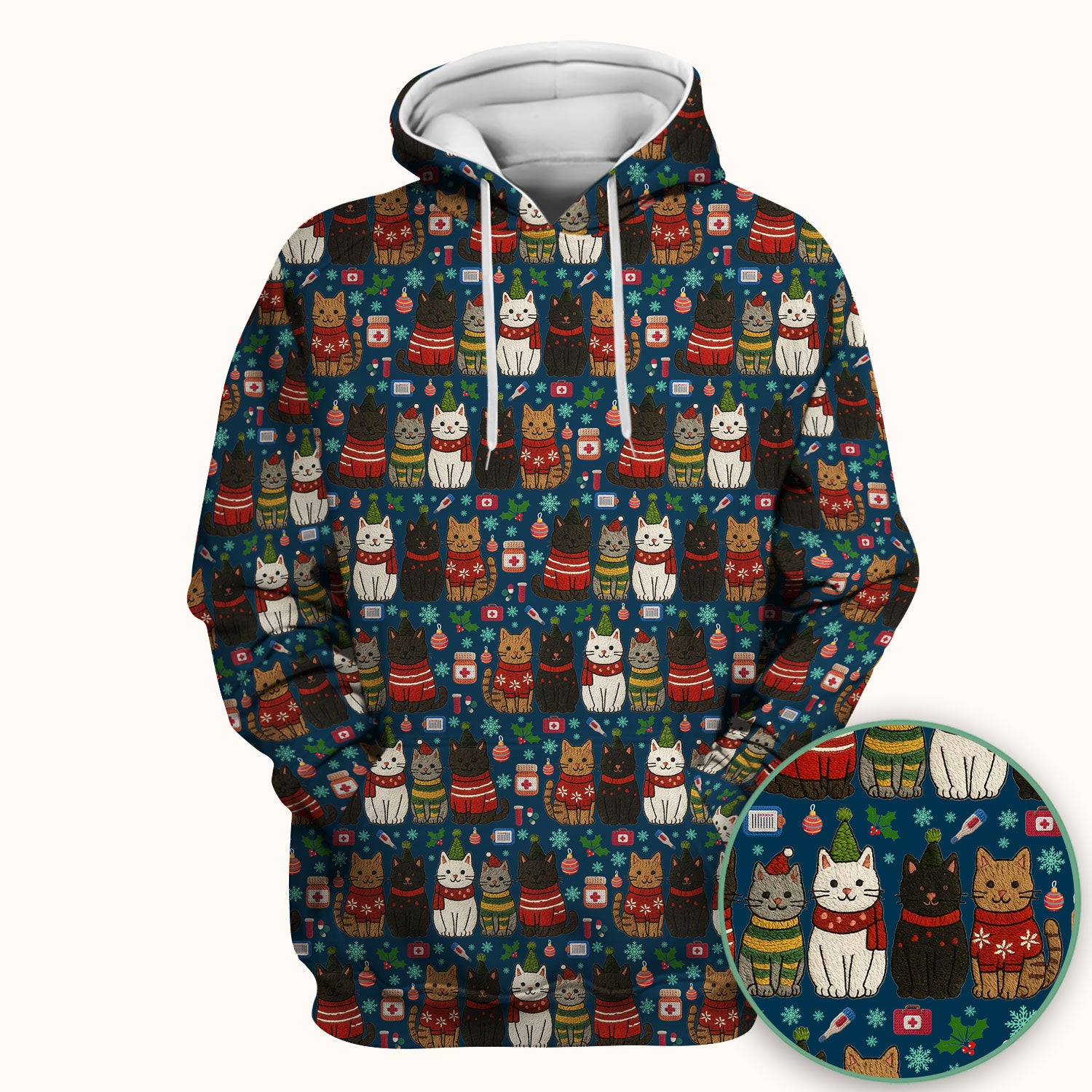 Christmas Cat Scrub Top, Funny Holiday Nurse Shirt, Festive Medical Uniform For Women RN LPN CNA Gift