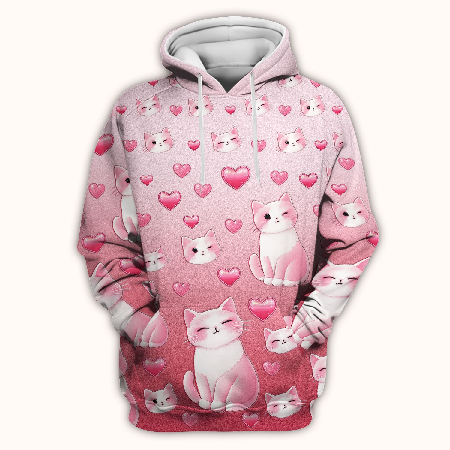 Valentine Cat Scrub Top, Cute Heart Pattern Nurse Shirt, Comfortable Scrubs For Nursing