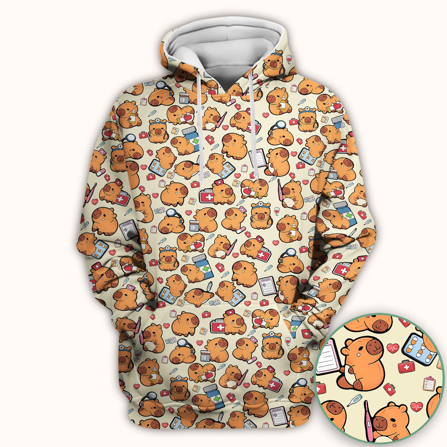 Capybara With Stethoscope And Medical Tools Seamless Scrub Top, Breathable Fabrics Nursing Uniform