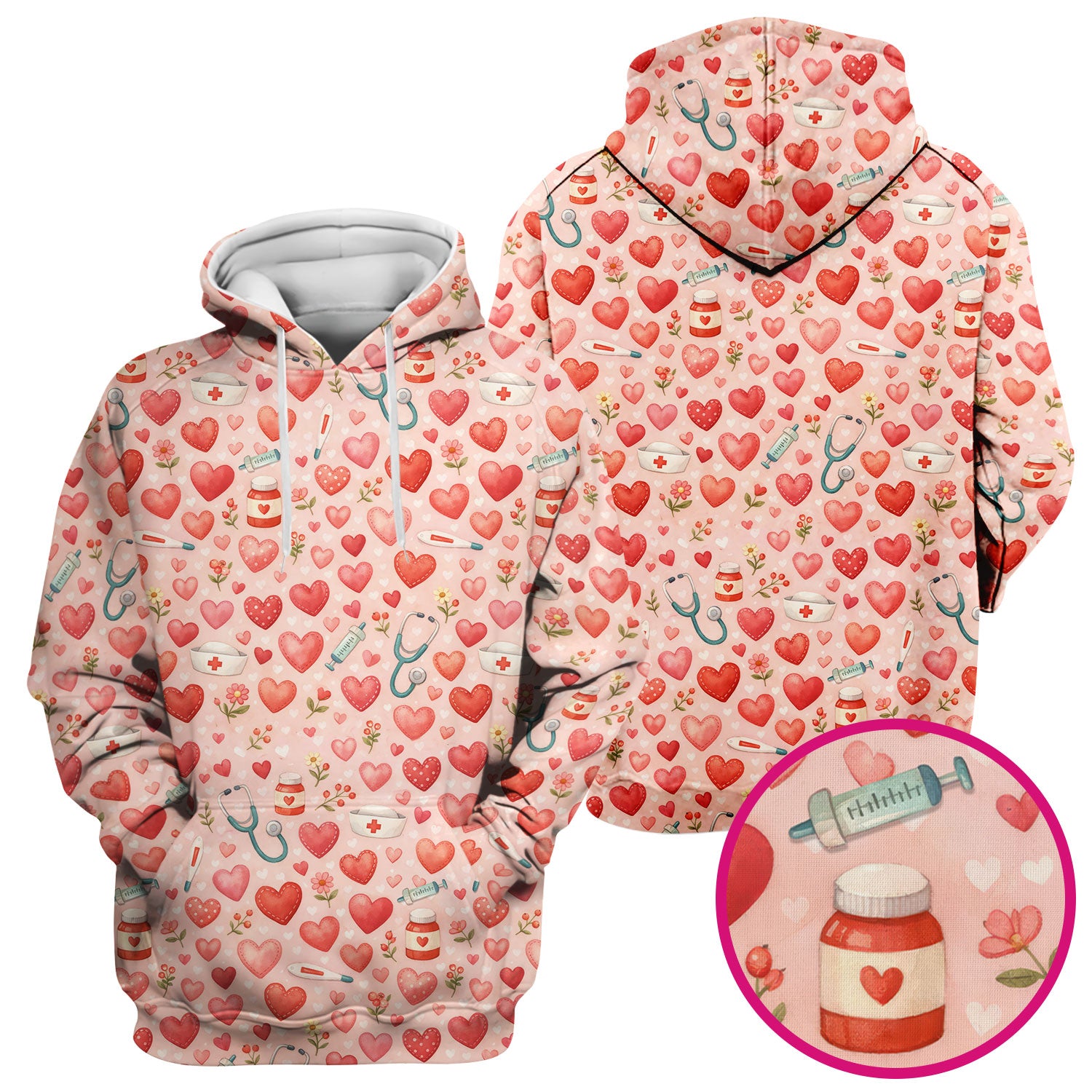 Cute Medical Heart Pattern Scrub Top, Valentine Nurse Scrub Shirt, Breathable Fabrics Nursing Uniform