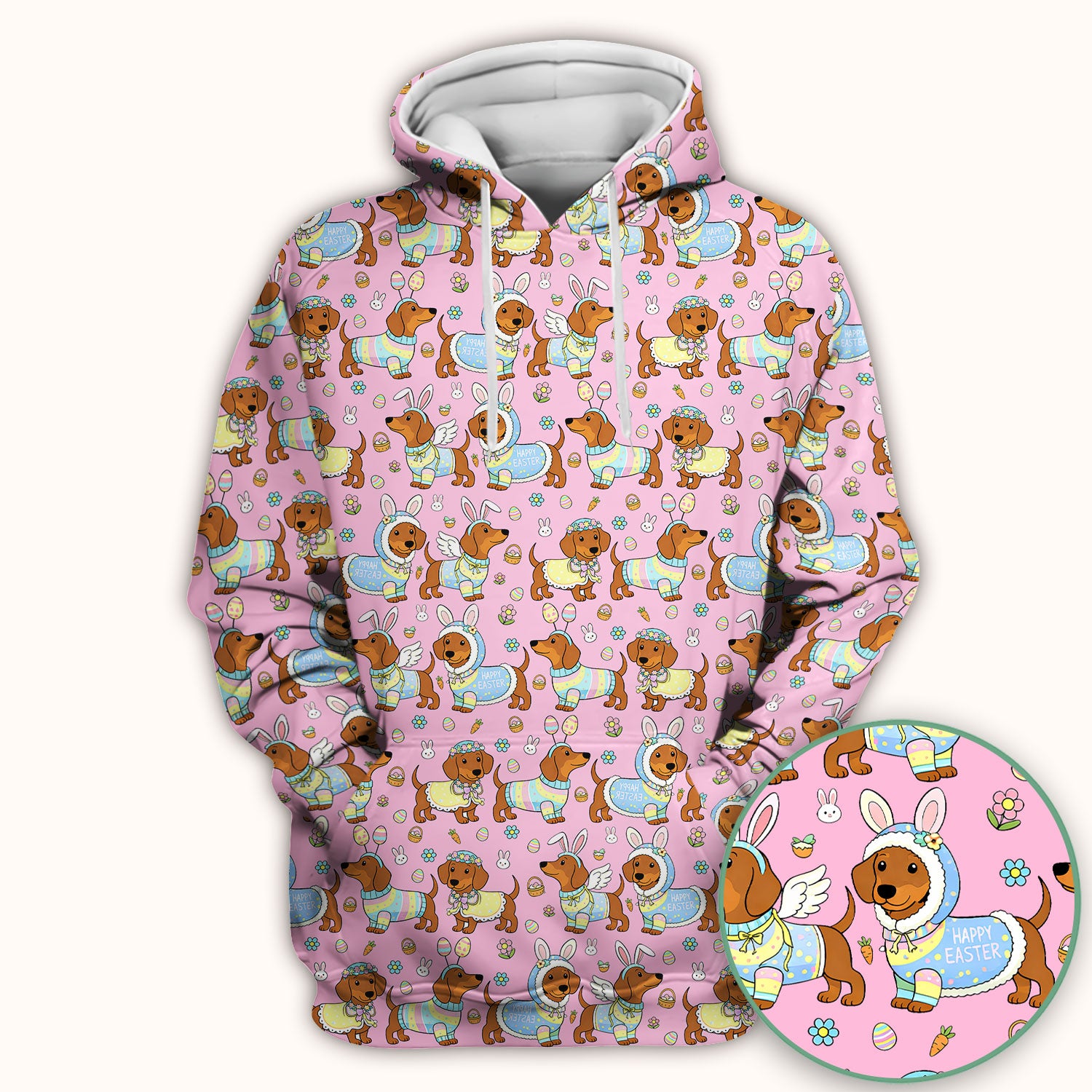 Easter Dachshund Bunny Print Scrub Top, Breathable Fabrics Nursing Uniform
