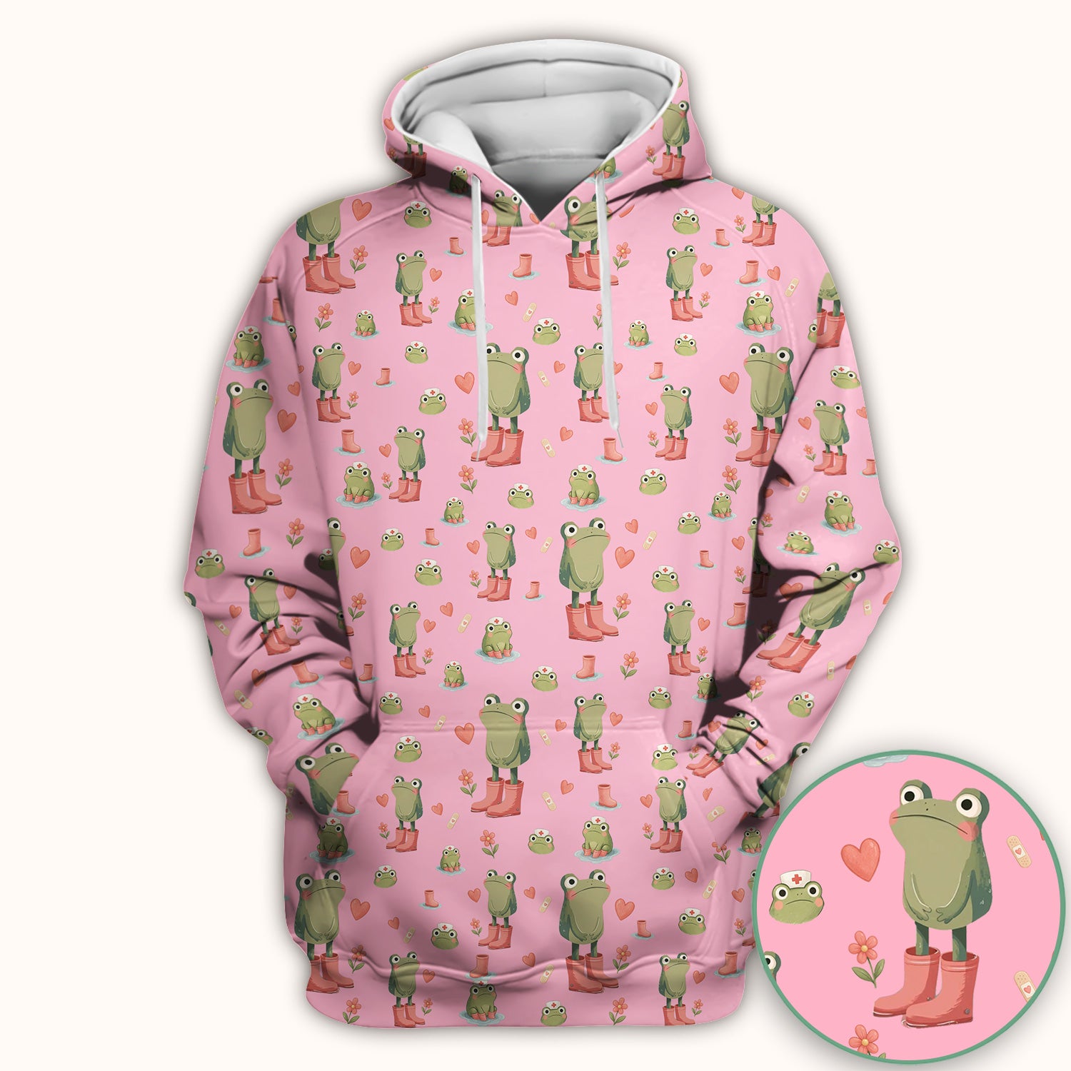 Adorable Frog Boots Heart Pattern Scrub Top, Comfortable Scrubs for Nurses