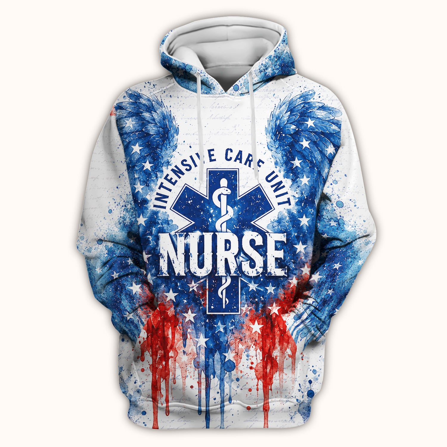 Patriotic Nurse Angel Wings Print Scrub Top, Comfortable Scrubs for Nurses