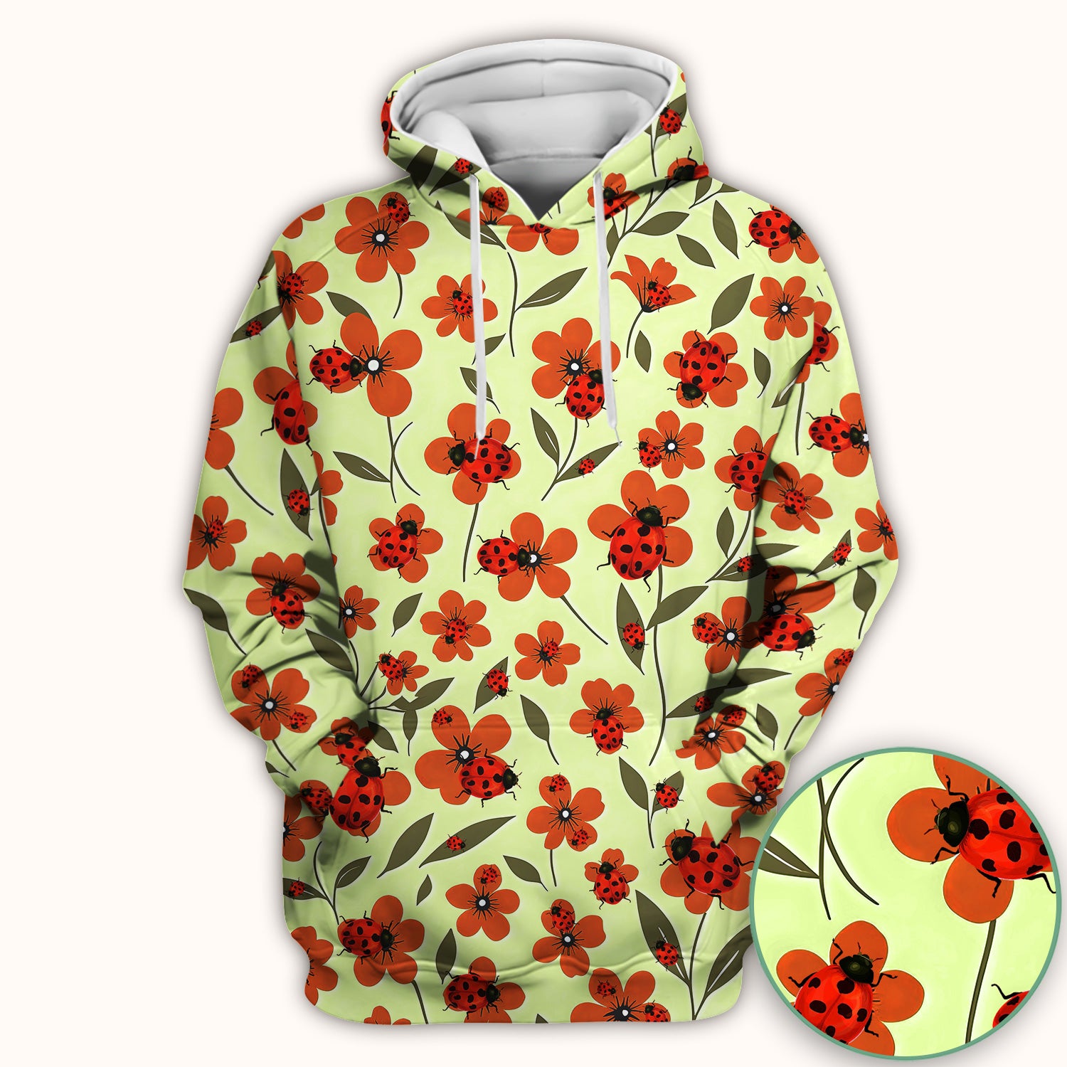 Ladybug on Orange Floral Garden Pattern Scrub Top, Comfortable Scrubs for Nurses