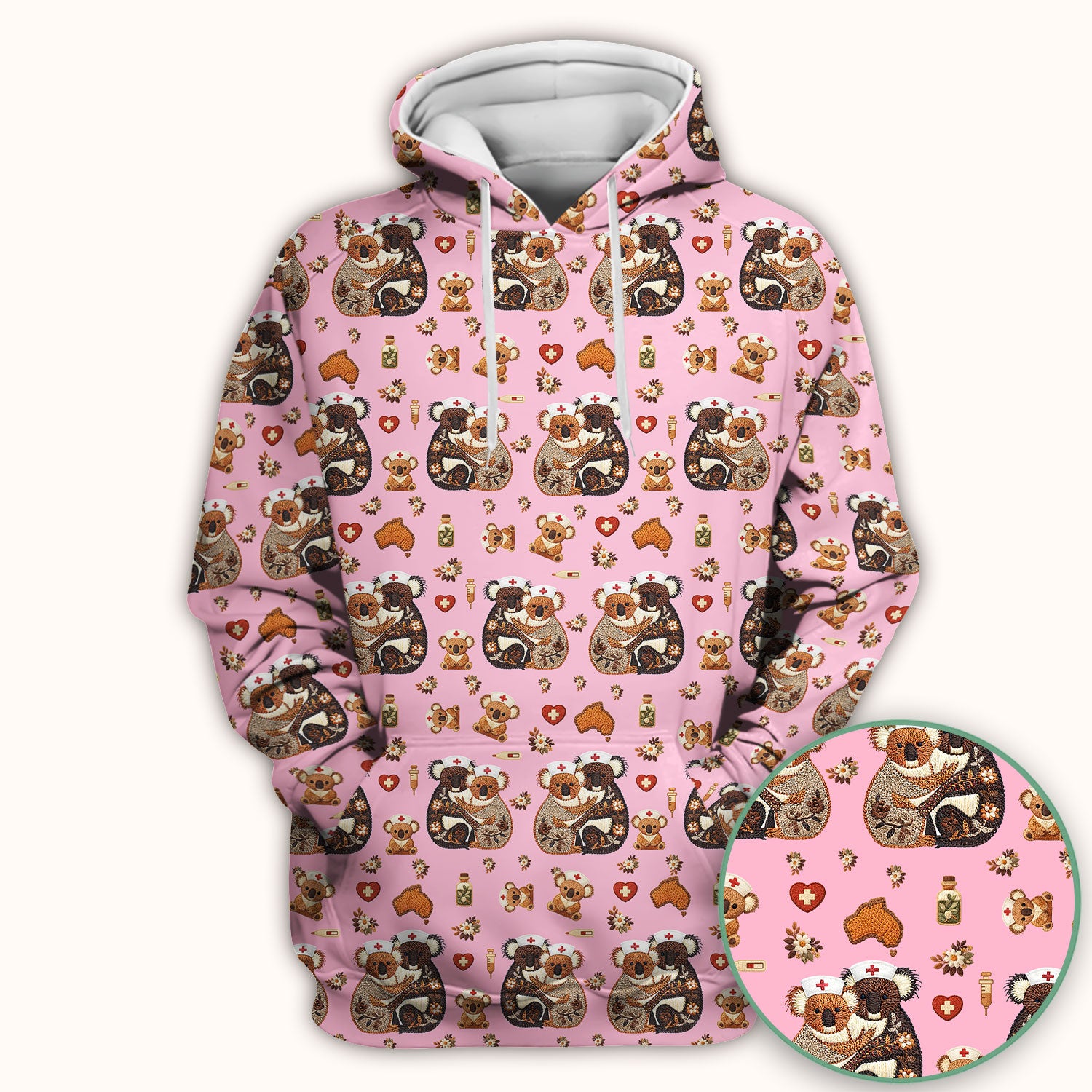 Cute Cartoon Koala Valentine Nurse Design Scrub Top, Breathable Fabrics Nursing Uniform