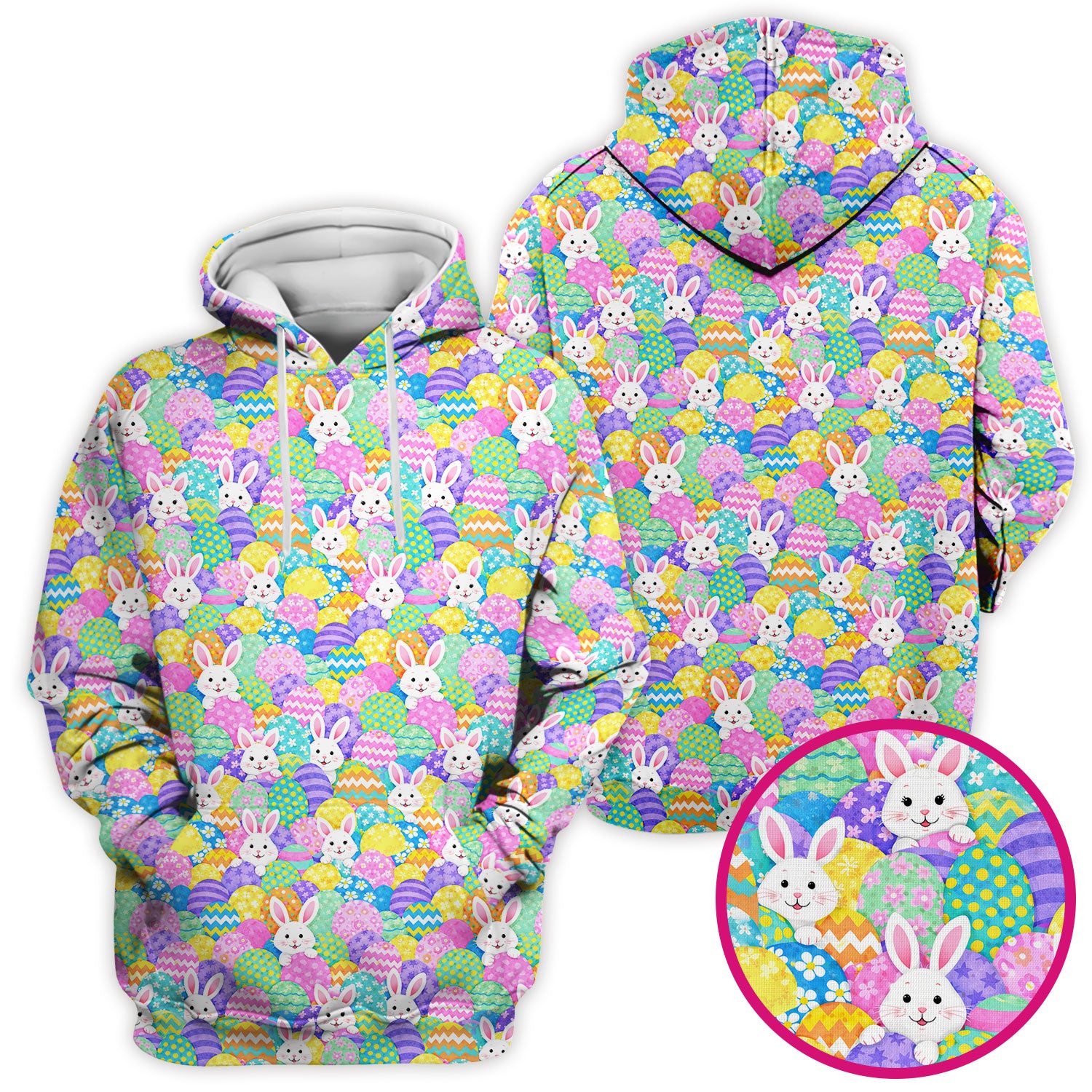 Easter Bunny Colorful Egg Pattern Print Scrub Top, Comfortable Scrubs for Nurses