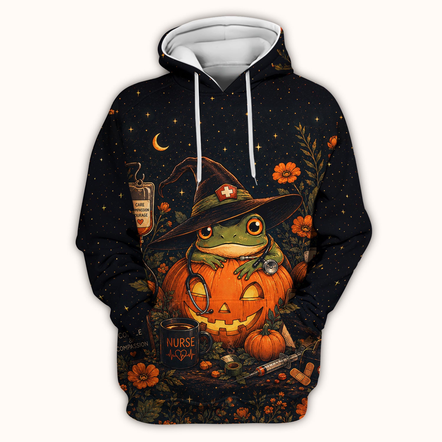 Halloween Witch Frog Pumpkin Scrub Top, Comfortable Scrubs for Nurses