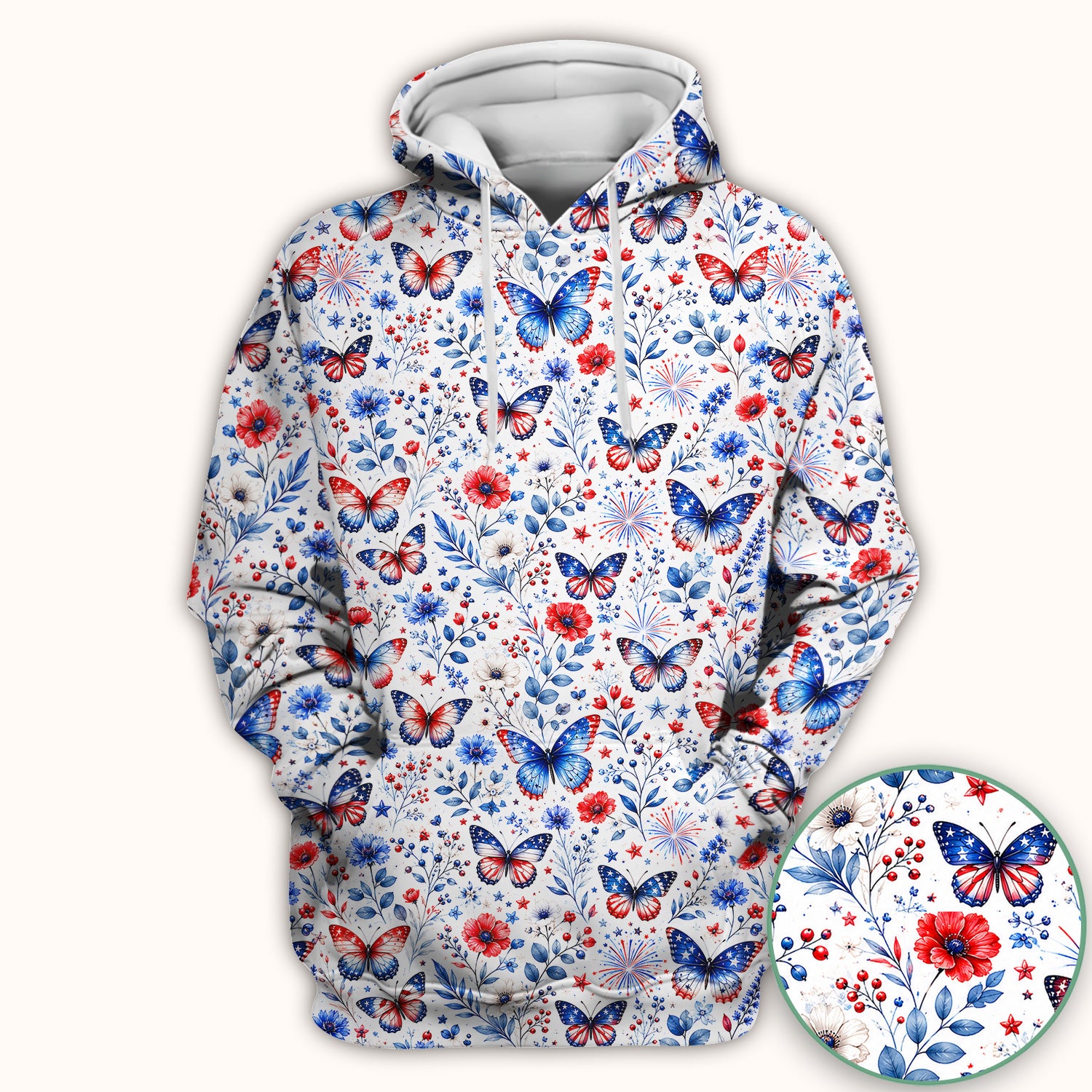 Patriotic Butterfly Fireworks Floral Pattern Scrub Top, Comfortable Scrubs for Nurses