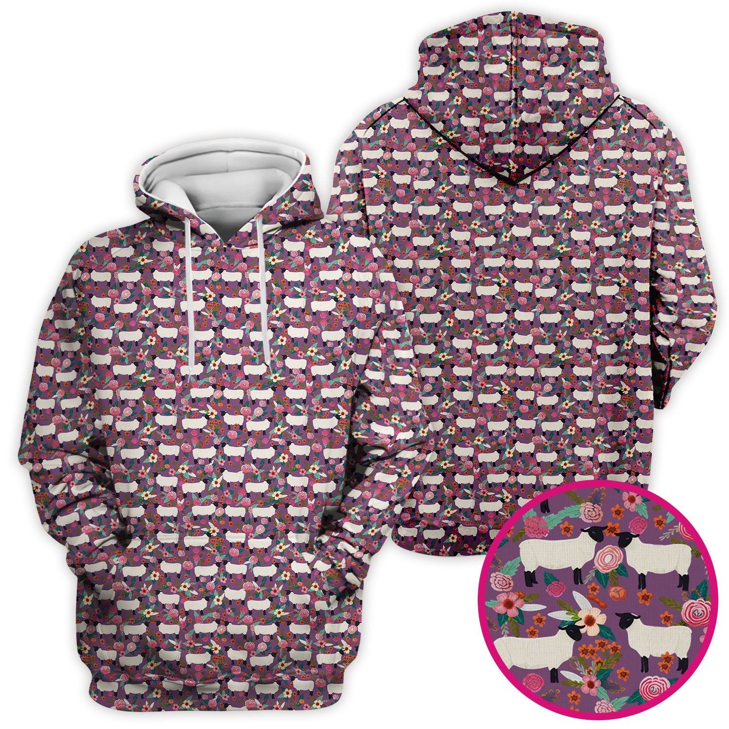 Cute Sheep Floral Meadow Pattern Scrub Top, Comfortable Scrubs For Nurses
