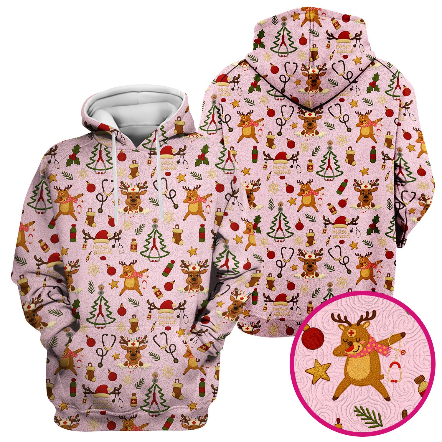 Christmas Reindeer Scrub Top - Cute Holiday Nurse Scrubs with Reindeer Print - Funny Xmas Medical Scrub Shirt Gift for Women CNA RN Doctor
