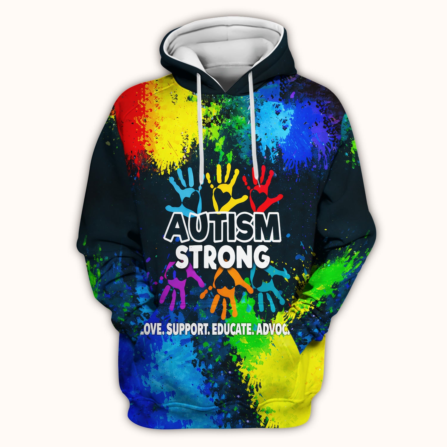 Autism Strong Colorful Handprint Scrub Top, Breathable Fabrics Nursing Uniform