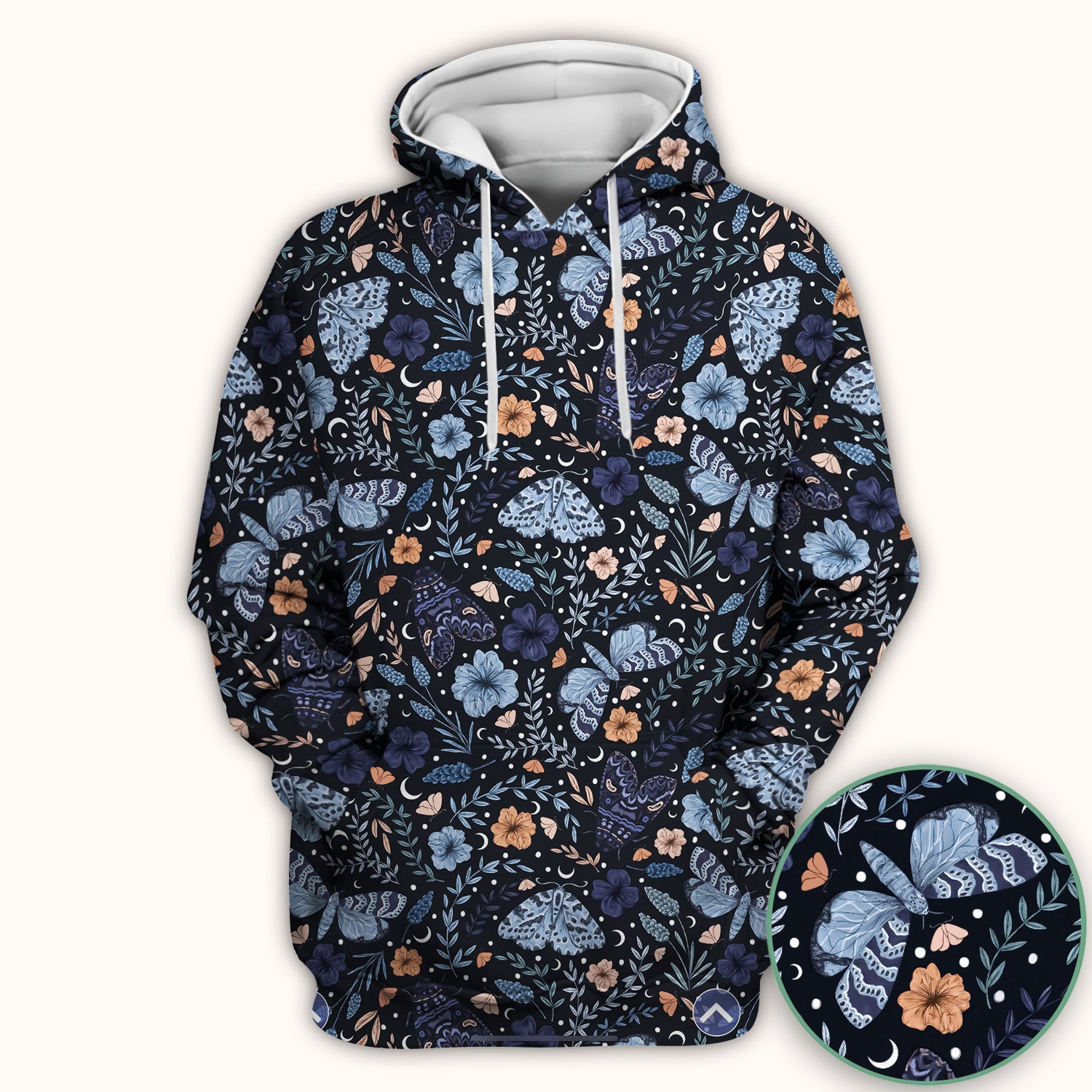 Charming Night Moth Butterfly Floral Pattern Scrub Top, Comfortable Scrubs for Nurses
