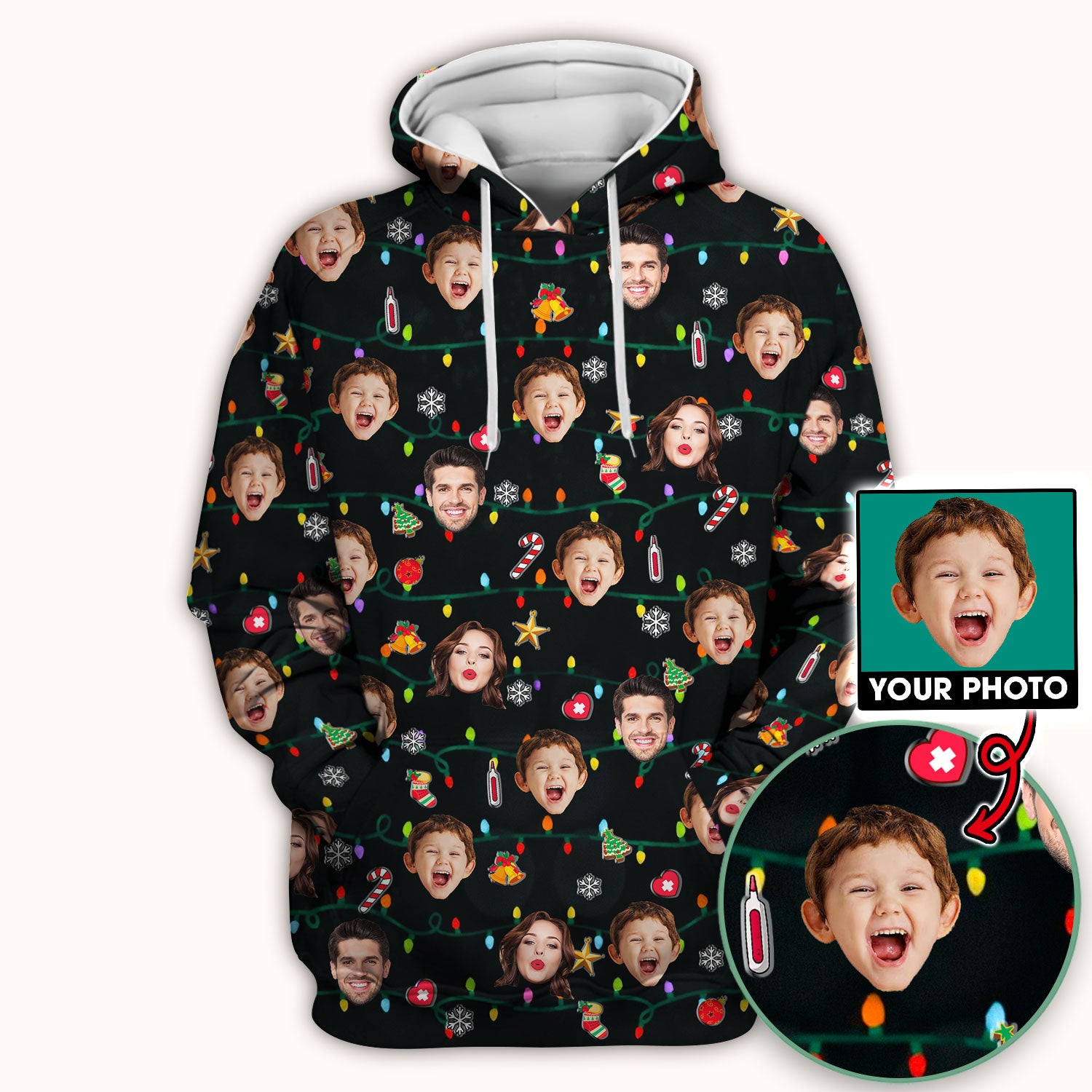 Personalized Xmas Photo Scrub Top, Christmas Custom Face Scrub Shirt, Breathable Fabrics Nursing Uniform