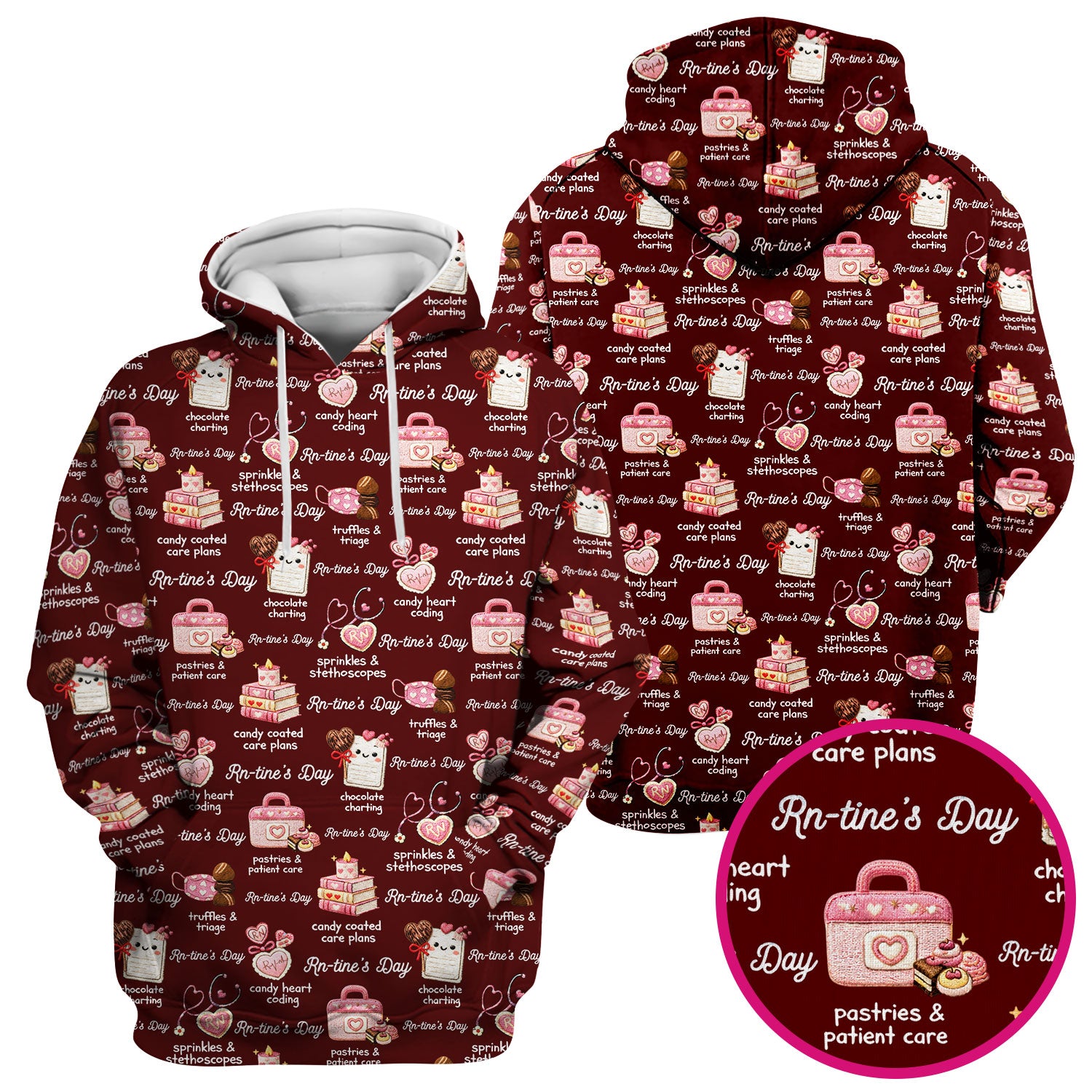 RN Sweets Valentine Stethoscope Scrub Top, Breathable Fabrics Nursing Uniform