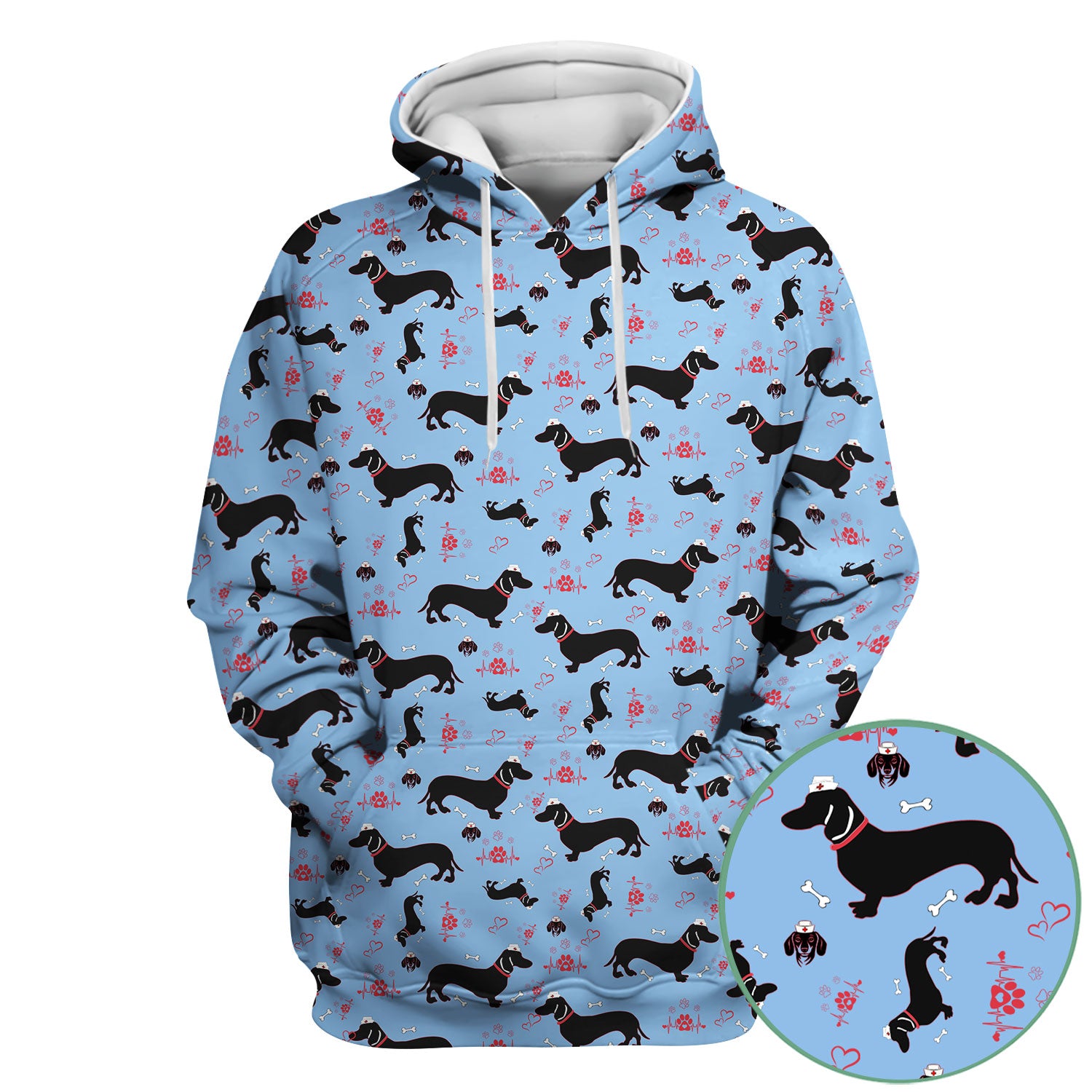 Funny Dachshund Print Scrub Shirt - Dog Lover Scrub Top Multi Color - Unique Nurse Gift for Women, Men, CNA, RN, Vet, Doctor