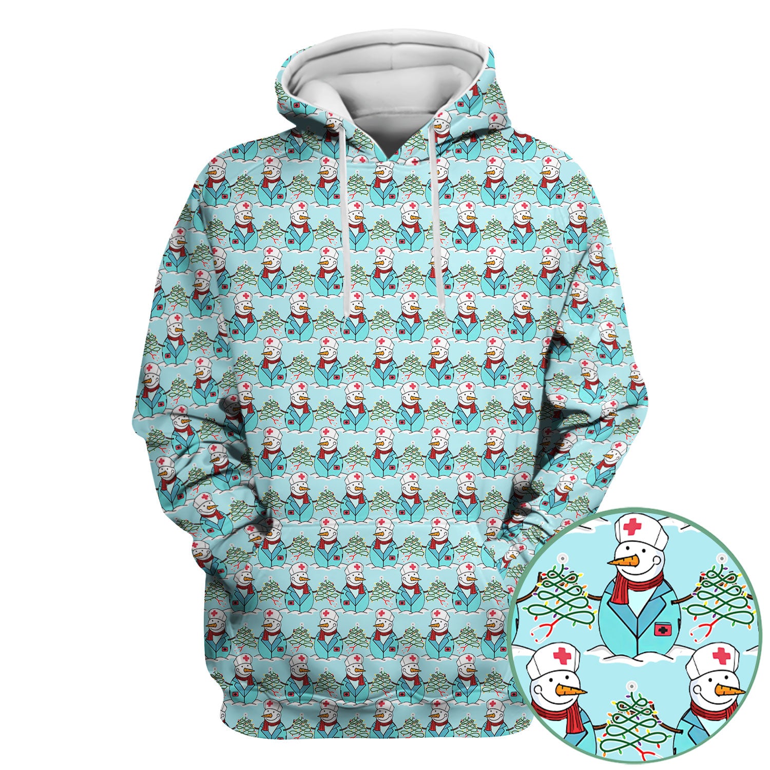 Christmas Nurse Scrubs for Women - Cute Snowman Medical Print Top - Multi Color Custom Nursing Shirt Holiday Gift for Healthcare Workers