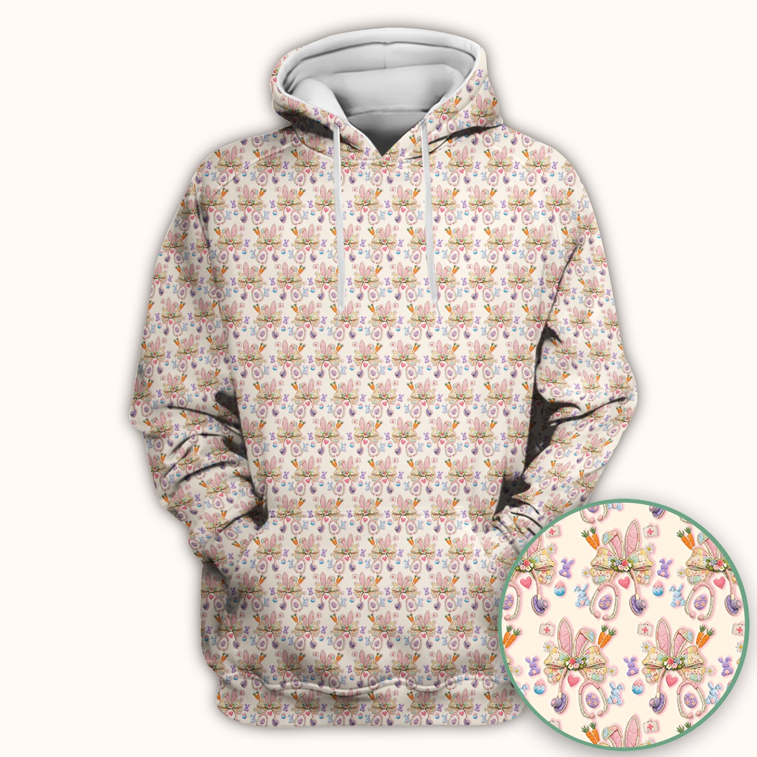 Easter Bunny Stethoscope Pastel Print Scrub Top, Comfortable Scrubs for Nurses