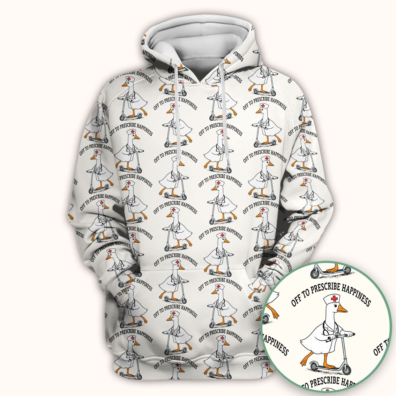 Nurse Goose Scooter Print Scrub Top, Breathable Fabrics Nursing Uniform