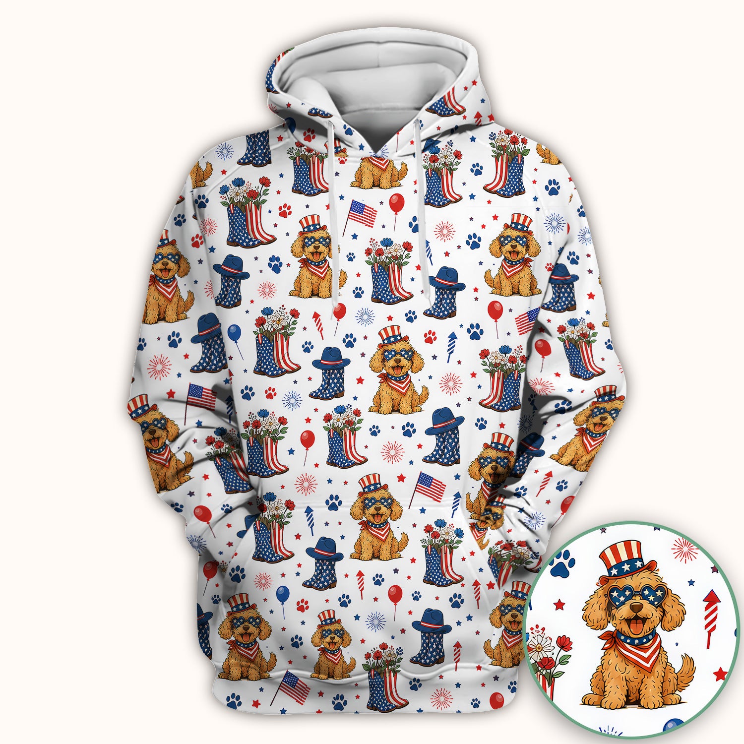 Patriotic Puppy Cowboy Boots Pattern Scrub Top, Comfortable Scrubs for Nurses