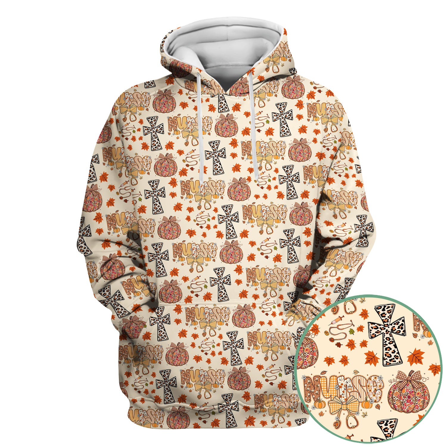 I Will Praise Him In Every Season - Boho Pumpkin Leopard Cross Fall Scrub Top for Nurse - Thanksgiving Med Uniform for Women