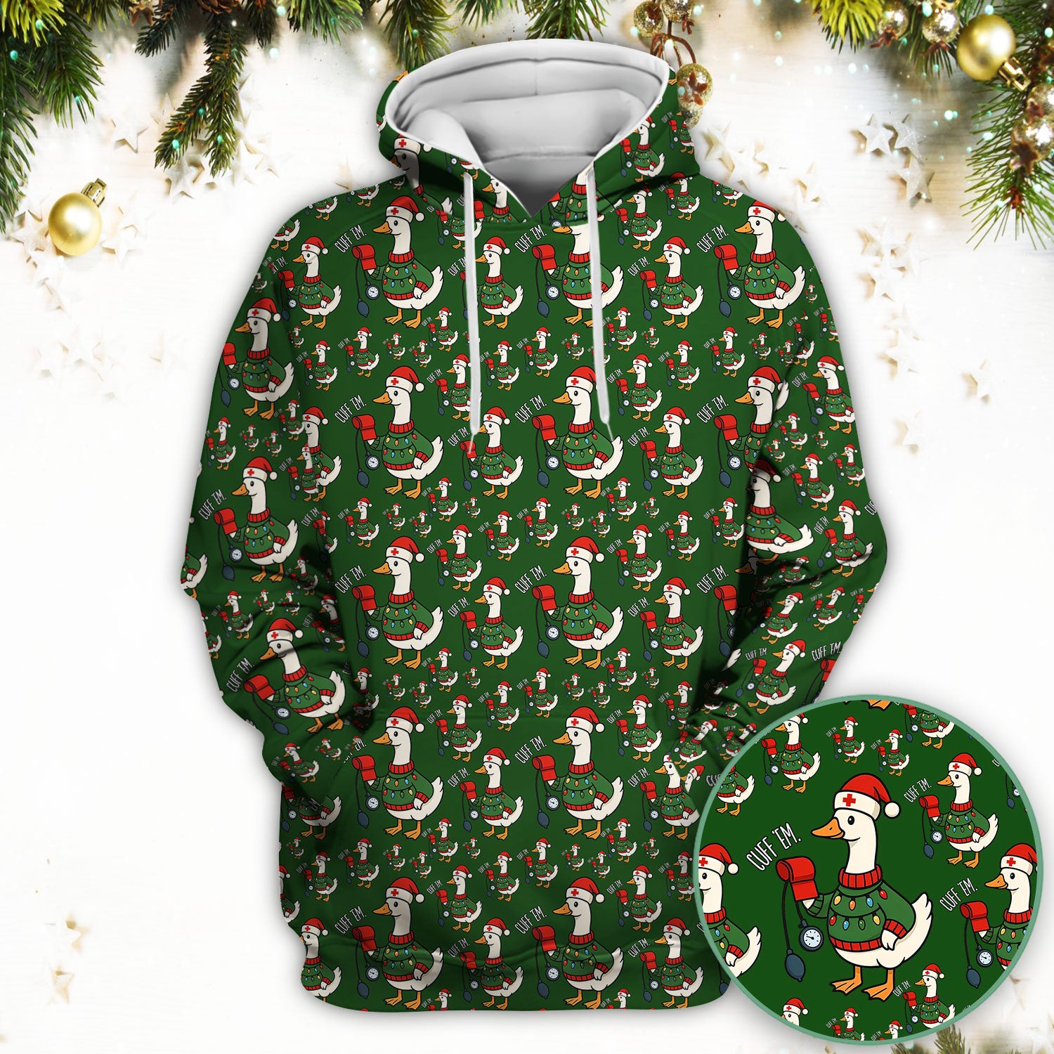 Nurse Christmas Duck Scrub Top, Cute Goose Pattern Scrub Shirt, RN LPN CNA Nursing Uniform