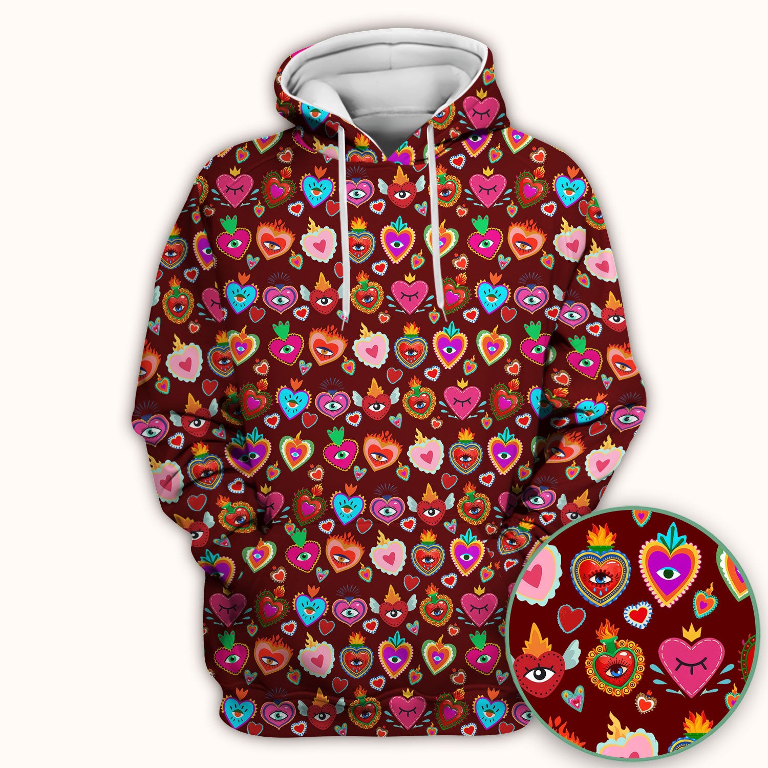 Valentine Colorful Sacred Heart Print Medical Scrub Top, Comfortable Scrubs for Nurses