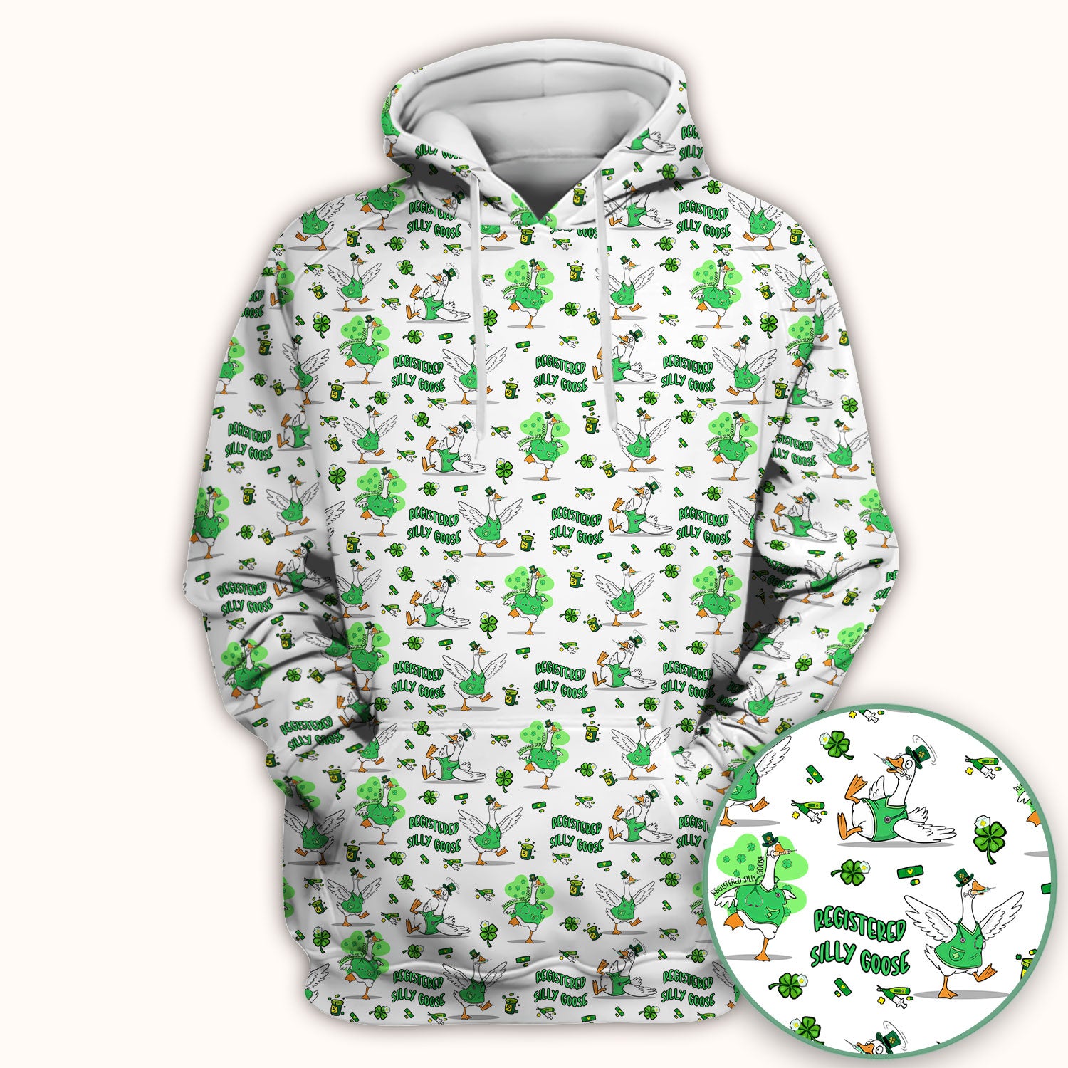 Silly Goose St. Patrick’s Day Scrub Top, Funny Goose Shamrock Pattern Nurse Scrub Shirt, Irish Green Nursing Uniform