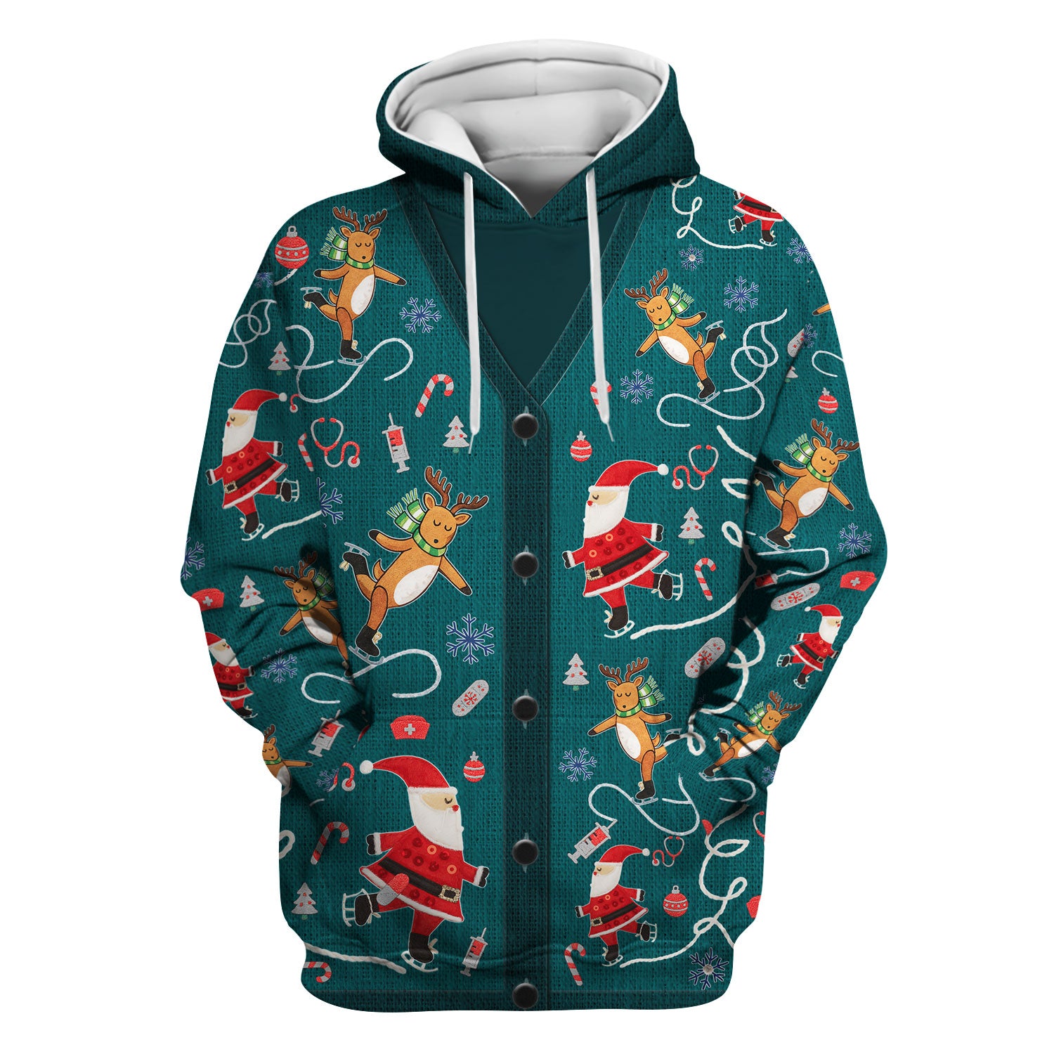 Christmas Reindeer Santa Nurse Scrub Top, Cute Holiday Medical Uniform Shirt for Women