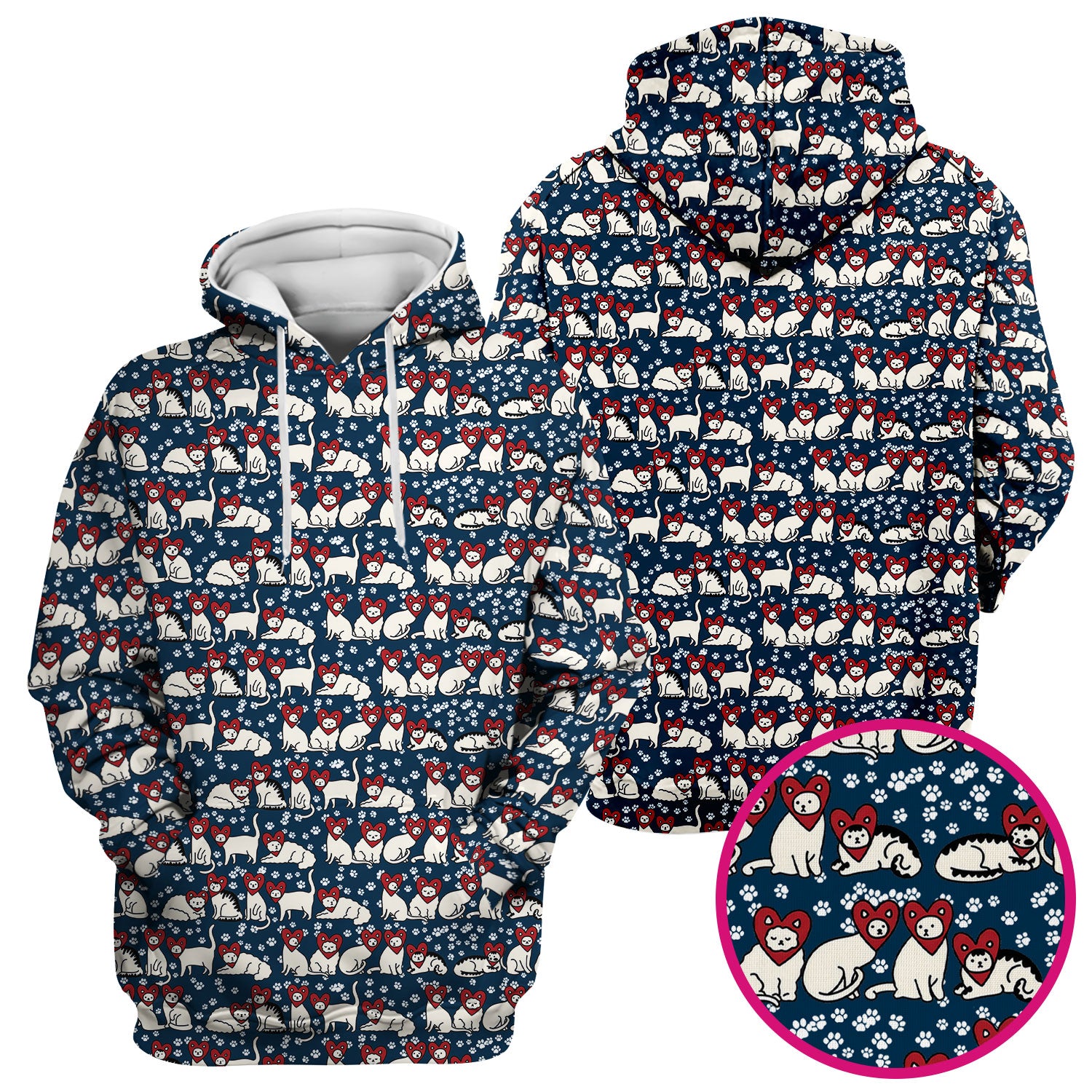 Cute Cat Heart Pattern Scrub Top, Funny Cat Scrub Shirt For Nurses, Breathable Fabrics Nursing Uniform