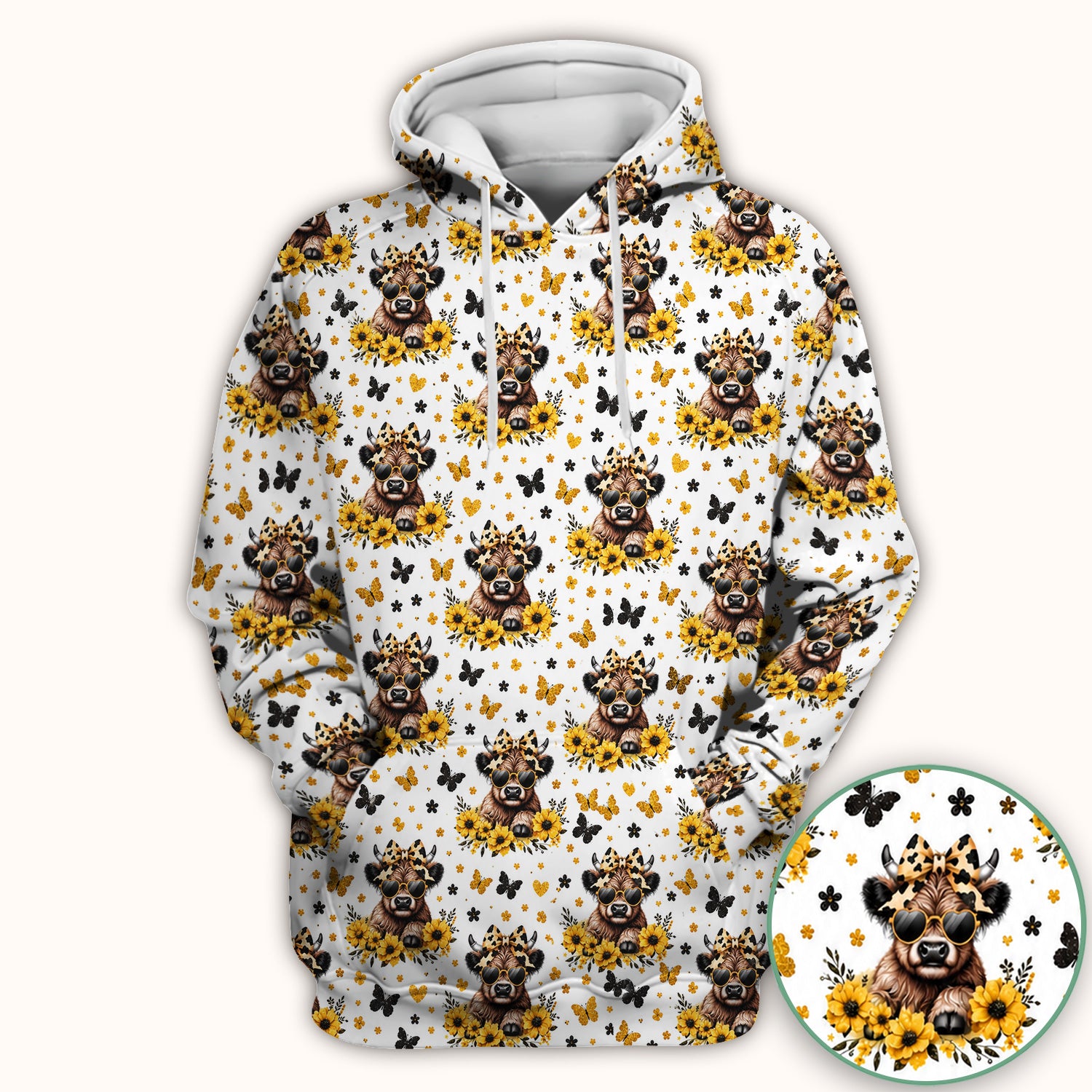 Cow With Sunflower Bow Pattern Scrub Top, Comfortable Scrubs for Nurses