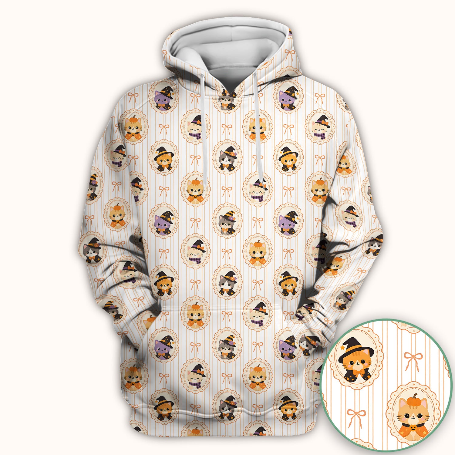 Cute Halloween Cat Stripe Pattern Scrub Top, Comfortable Scrubs for Nurses