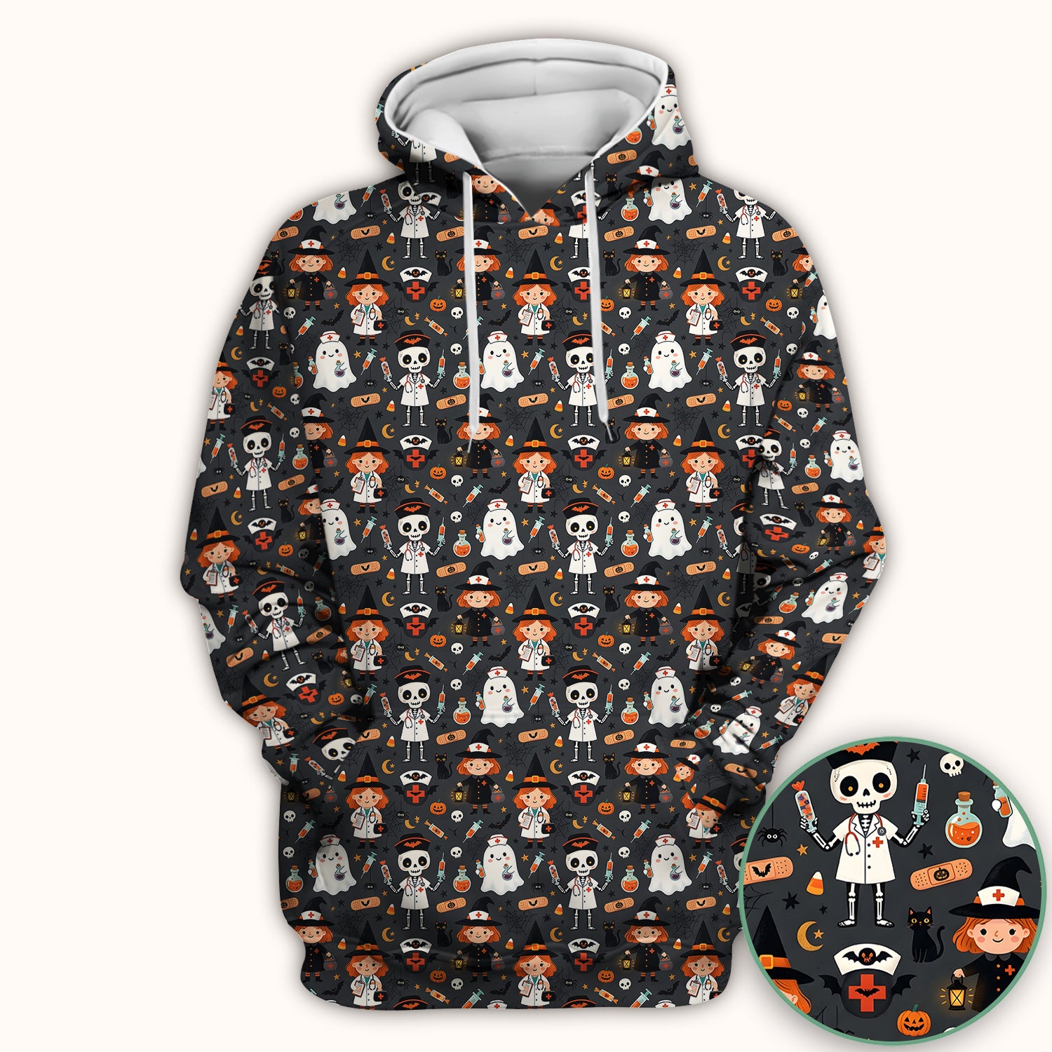 Halloween Witch And Skeleton Nurse Scrub Top, Comfortable Scrubs for Nurses