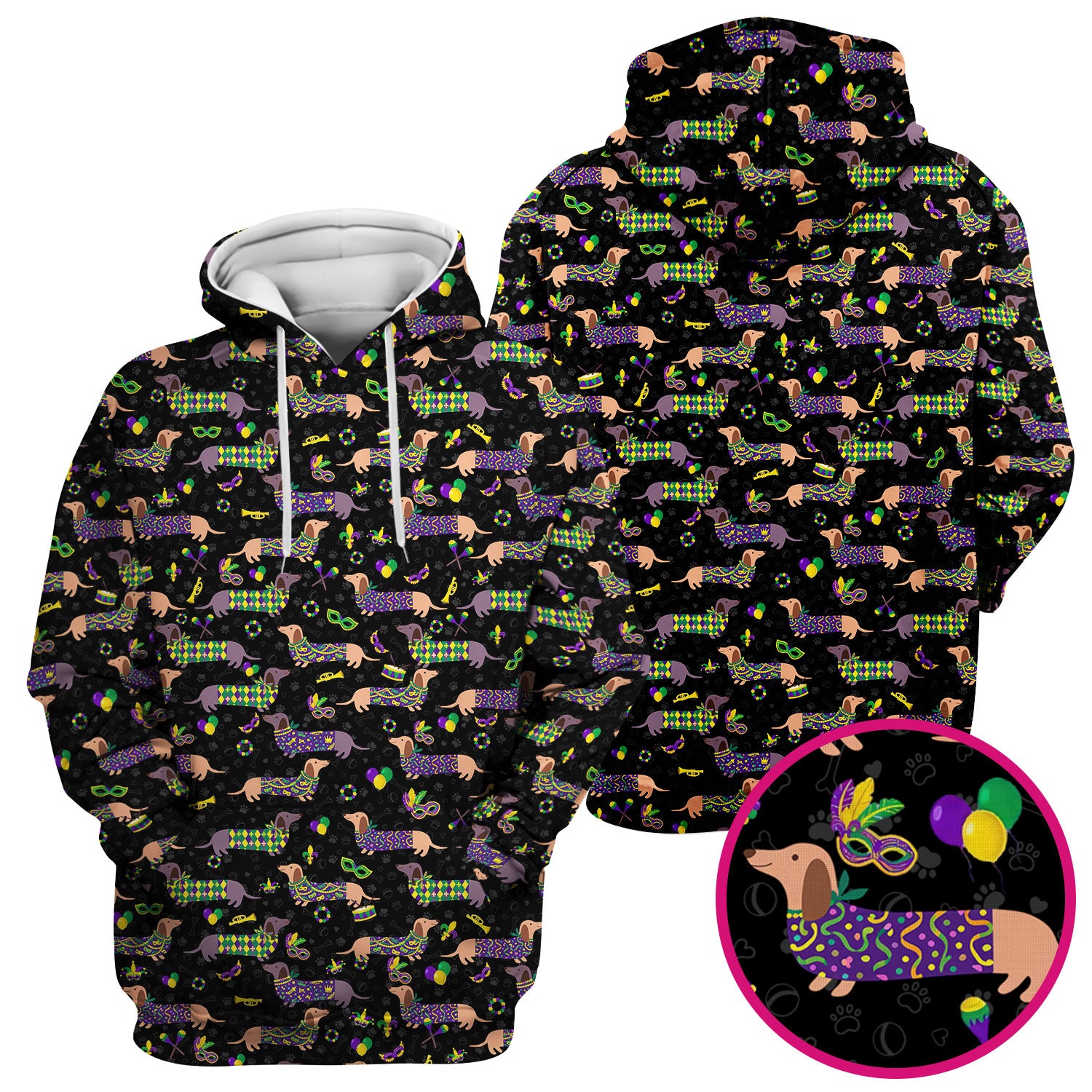 Mardi Gras Dachshund Nurse Scrub Top, Wiener Dog Holiday Pattern Nurses Shirt, Comfortable Uniform Scrubs For Nursing