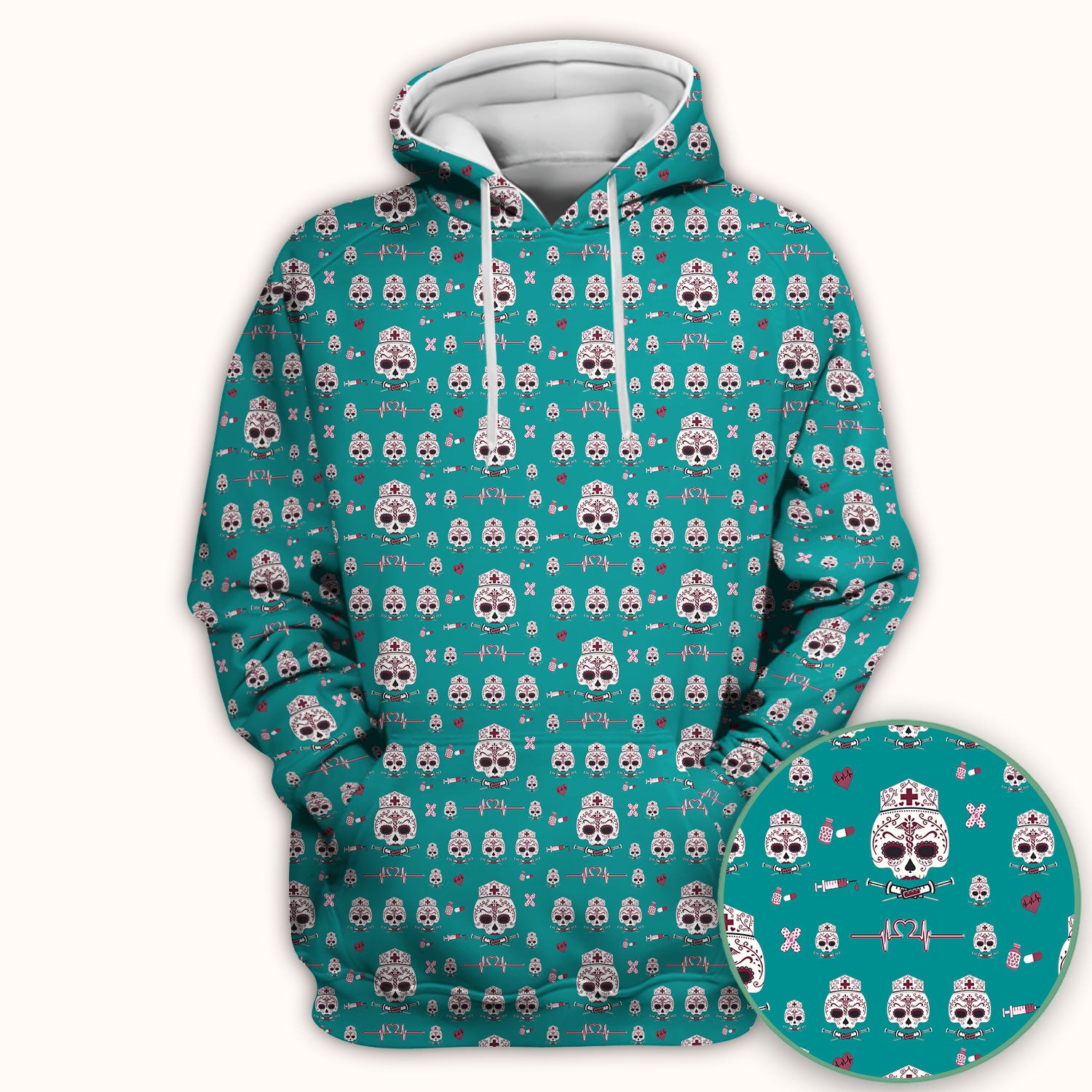 Sugar Skull Scrub Top, Skull Pattern Scrub Shirt, Breathable Fabrics Nursing Uniform