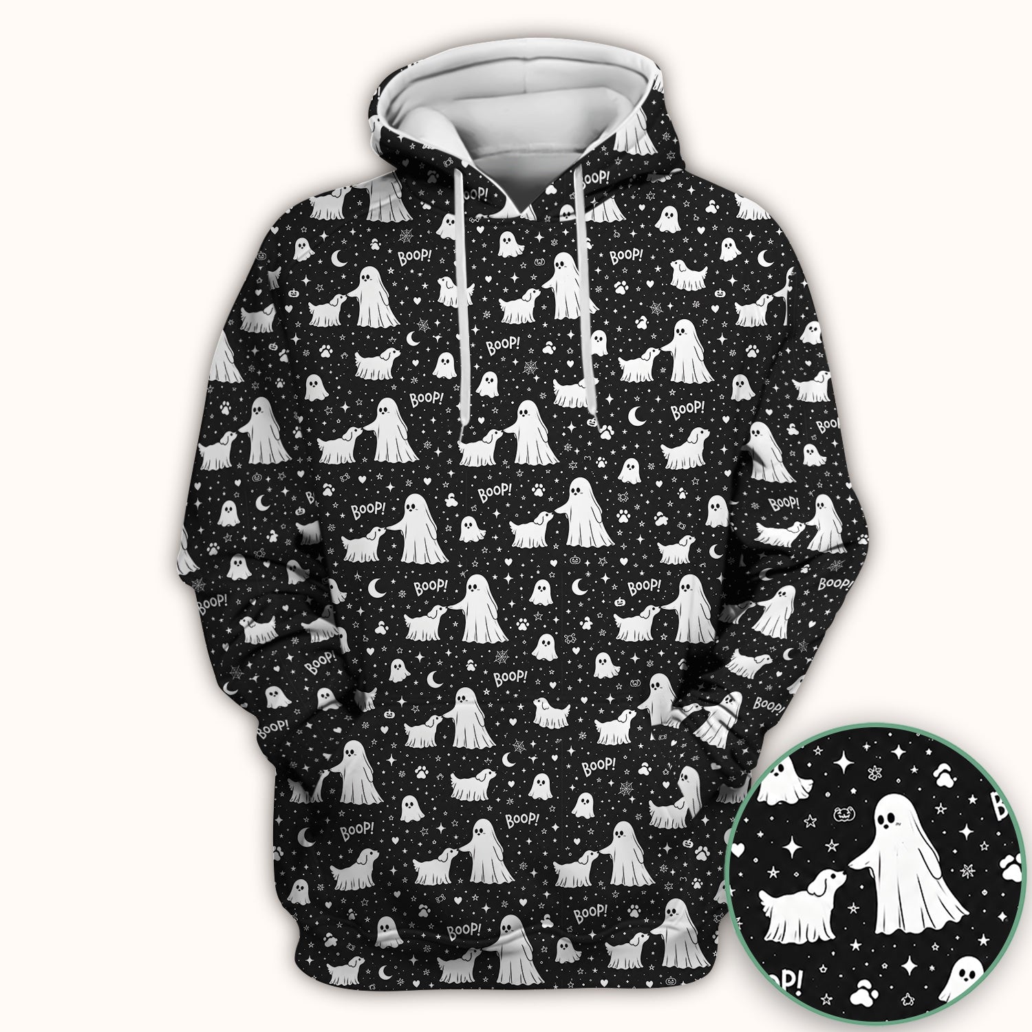 Halloween Ghost Boop Dog Pattern Scrub Top, Comfortable Scrubs for Nurses