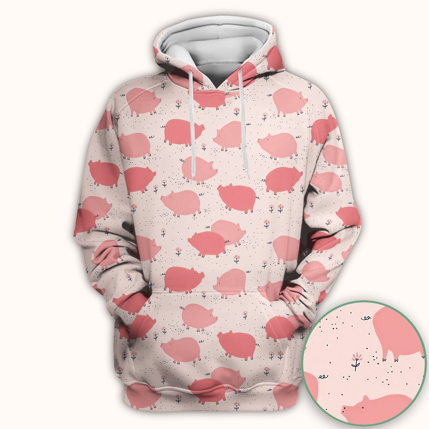 Pink Pig Farm Pattern Scrub Top, Comfortable Scrubs for Nurses